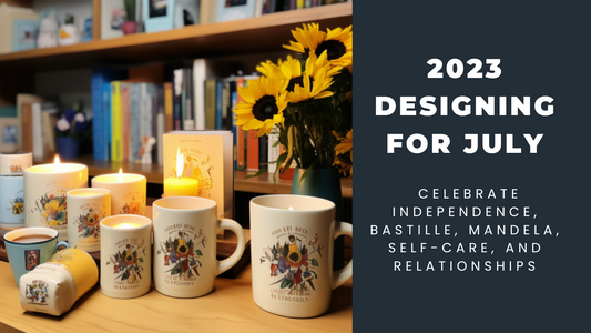 cups, candles and different print on demand products on display on a shelf with a text for the article