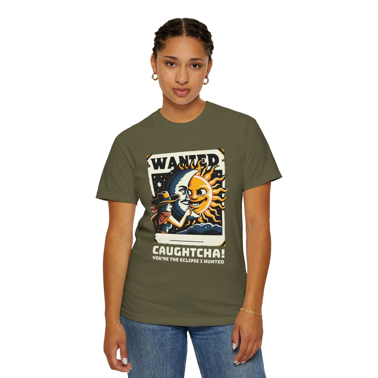 Cowgirl Caughtcha Solar Eclipse 2024 4.08.24 Comfort Colors T-Shirt Adult S-4XL - Black/Sage
