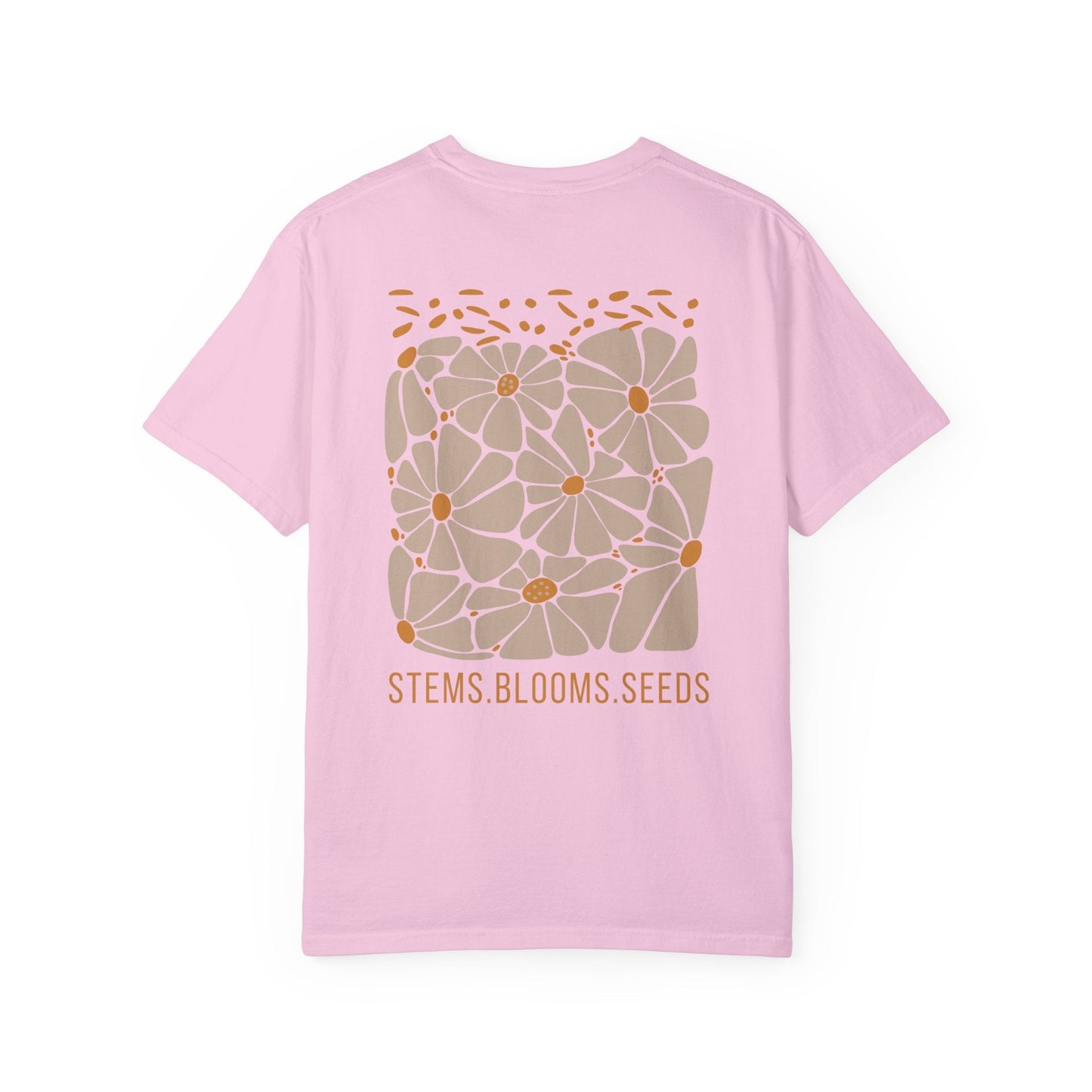Boho Wildflowers Floral Back Print Graphic Tee for Women - Ivory/Blossom, Abstract Flower Nature Shirt