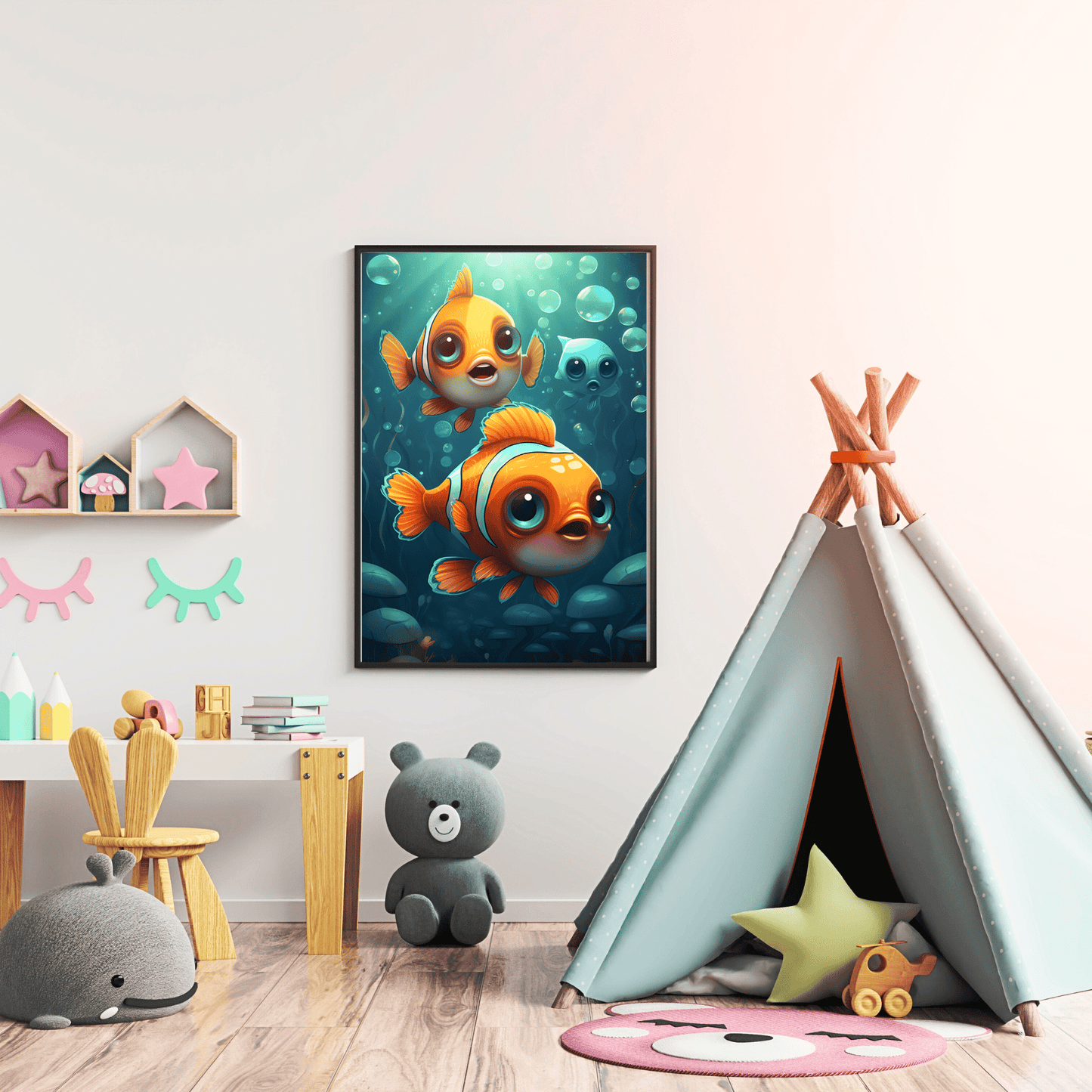2023 Printable Modern Kids Wall Art Clownfish Print Unframed Digital Aesthetic Home Decor Digital Download