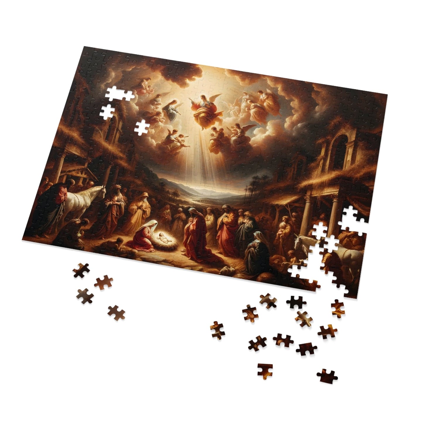 Jesus and Angels Jigsaw Puzzles | Classic Nativity Scene Jigsaw Puzzle 110, 252, 500, 1000 Piece for Christmas | Limited Edition | DIY Stress Reliever Gift