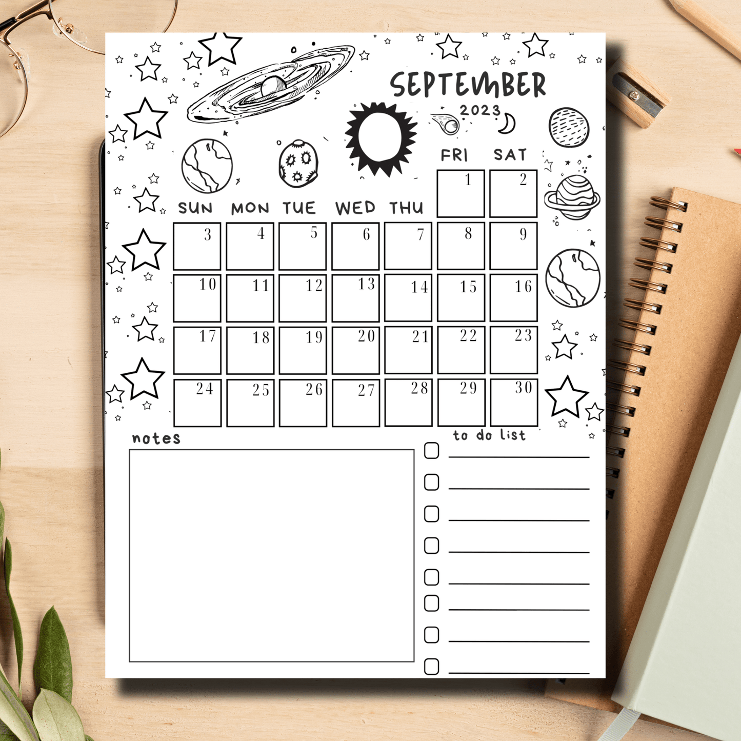 Illuminate your September with Sarsari Creations' star-and-planet illustrated planner featuring a free task list for optimal organization.