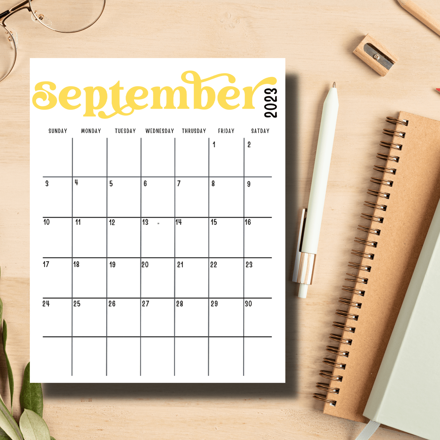 Plan Ahead with Free Cute Minimalist Printable A4 Blank 2023 September Monthly Calendar for Teachers - Sarsari Creations - Month at A Glance | Available in A4 | Digital Printable Instant PDF Download