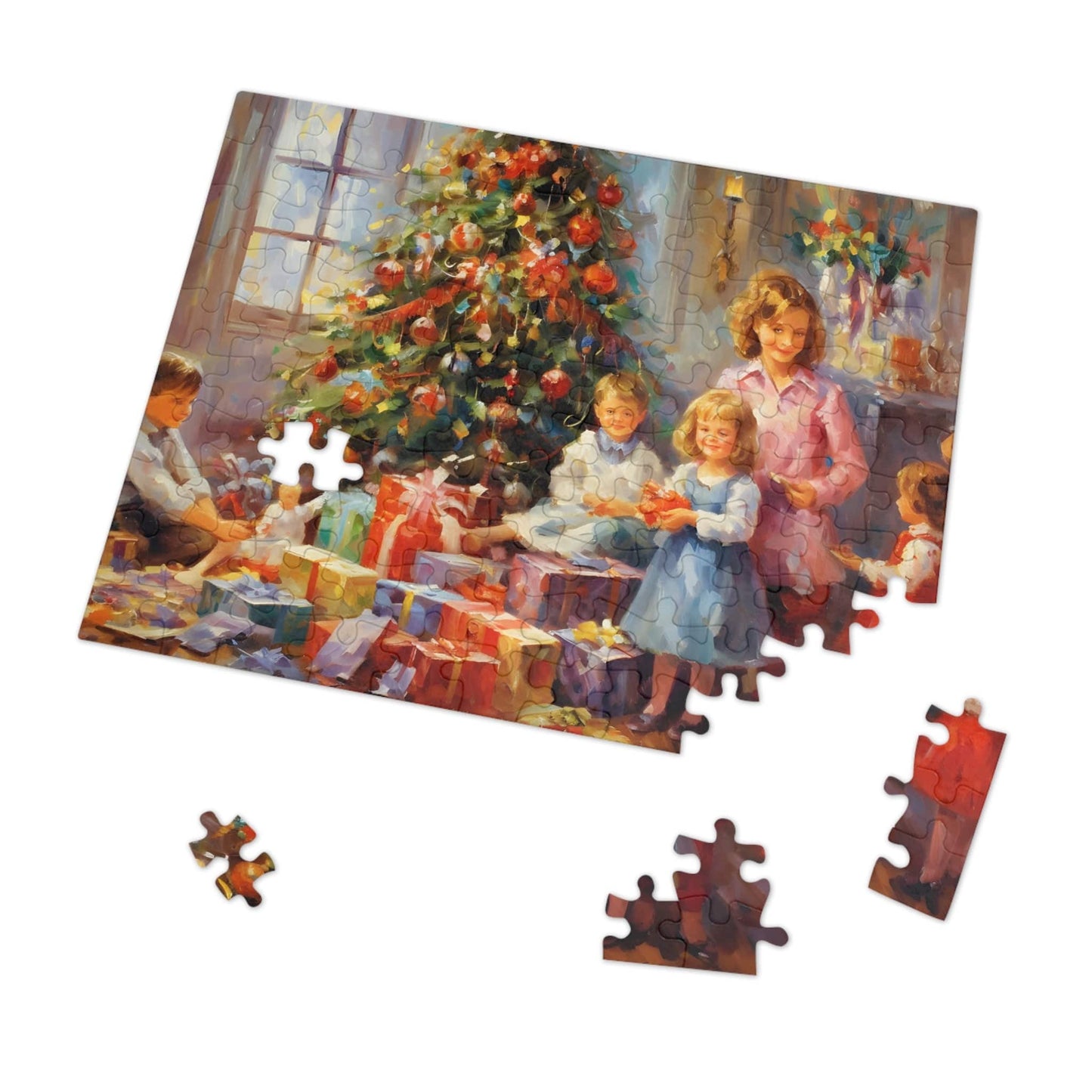 Christmas Tree Jigsaw Puzzle 1000 Piece: Children with Gifts Around Christmas Tree | Custom Sizes (110-1000 Pieces) | Hardest Puzzles | Christmas Family Activity | Educational Gift for All Ages
