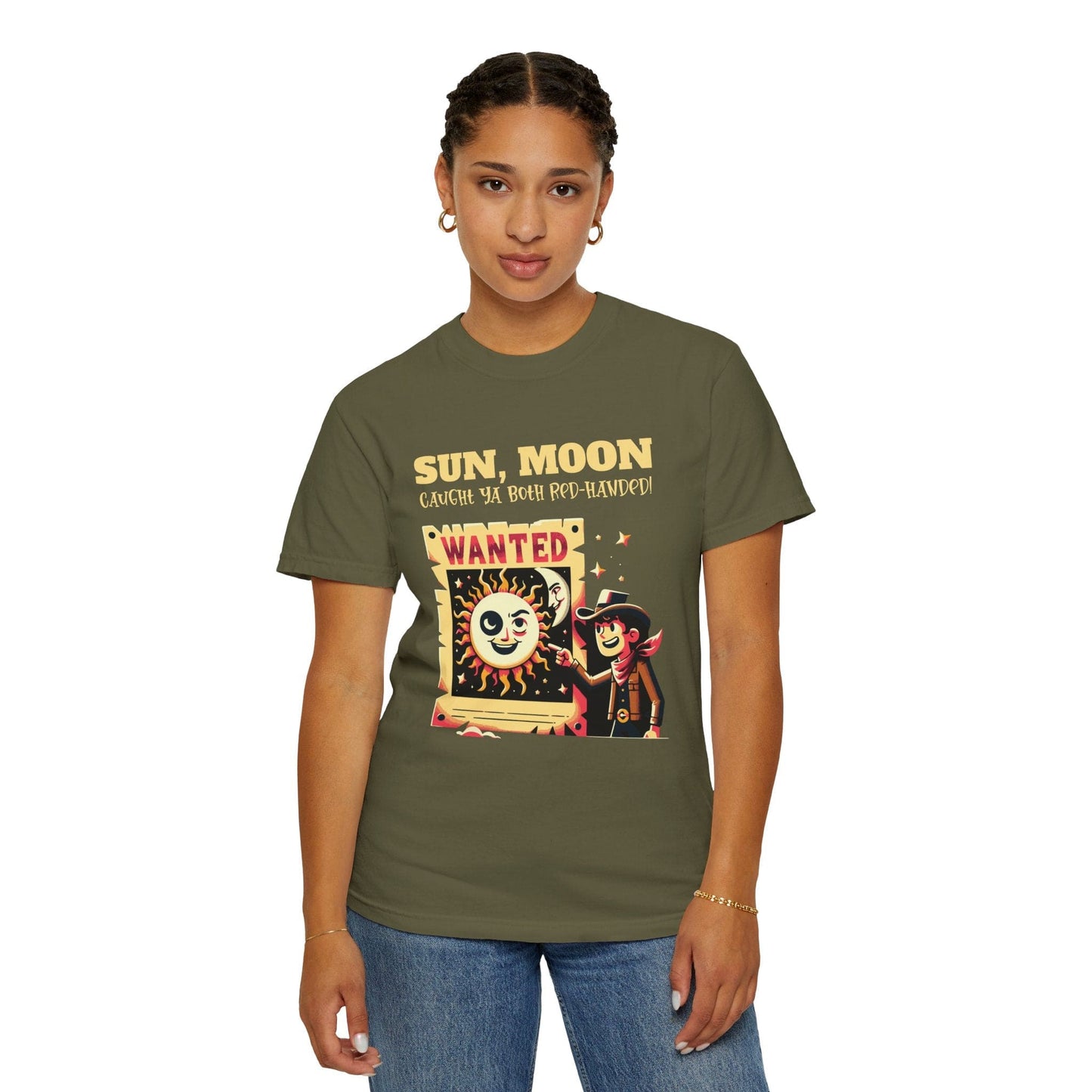 8 April 2024 Solar Eclipse Wanted Poster Cowboy Funny Comfort Colors Shirt Adult S-4XL - Black/Sage