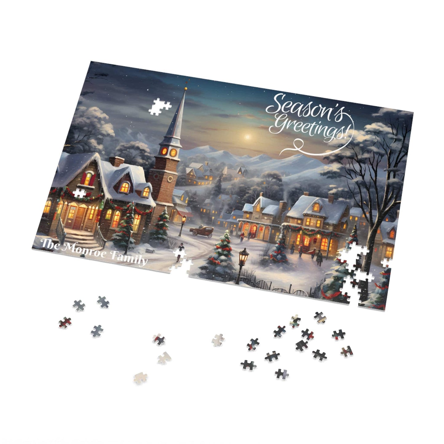 Personalized Jigsaw Puzzle Name Gift 1000 Pieces: Vintage Village Oil Painting | Custom Text with Sizes (110-1000 Pieces) | Challenging Puzzle