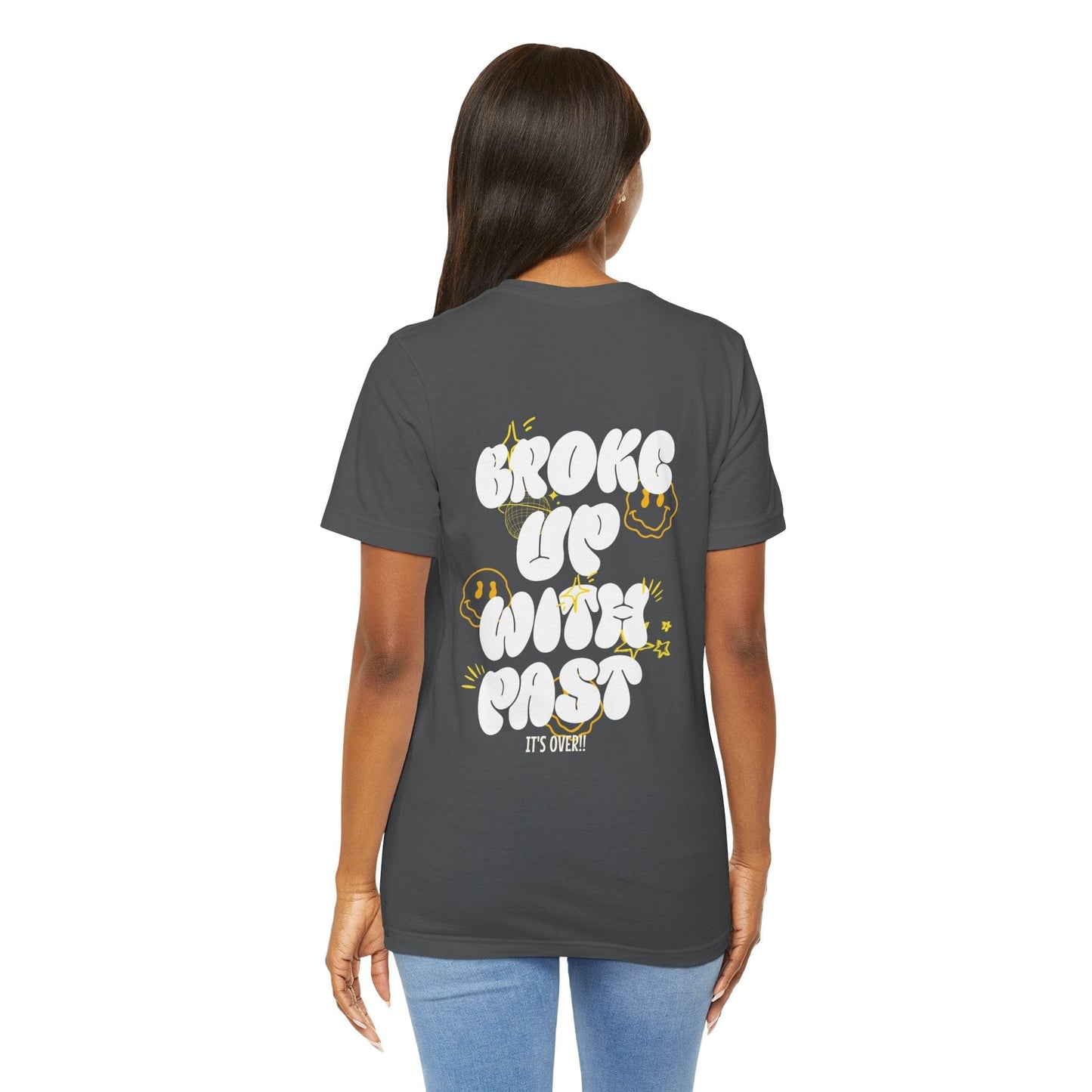 Broke Up With Past Slogan Graphic Printed Loose Fit Tee Shirt Outfit for Women/Men XS-4XL - Black/Asphalt