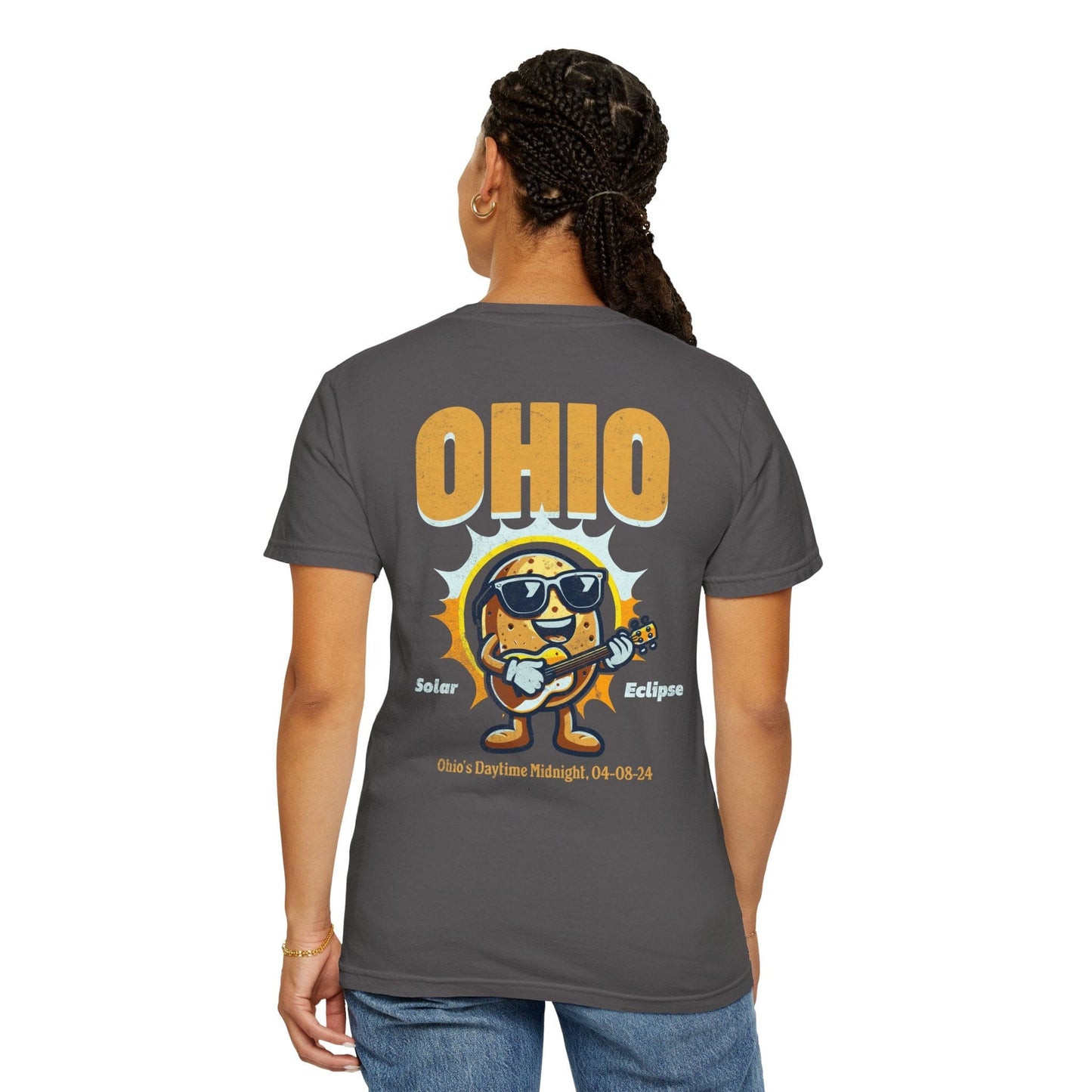 Ohio Total Solar Eclipse 4.08.24 America Shirt Adult S-4XL - Black/Graphite, Sun Totality April 8th T-Shirt, Back Design Tee