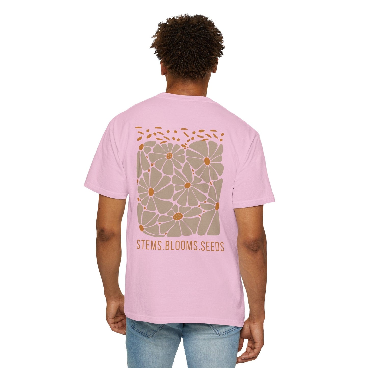 Boho Wildflowers Floral Back Print Graphic Tee for Women - Ivory/Blossom, Abstract Flower Nature Shirt