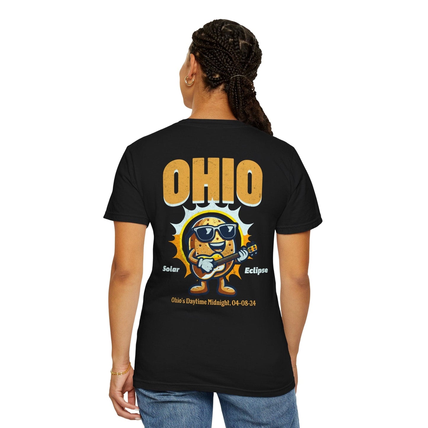 Ohio Total Solar Eclipse 4.08.24 America Shirt Adult S-4XL - Black/Graphite, Sun Totality April 8th T-Shirt, Back Design Tee