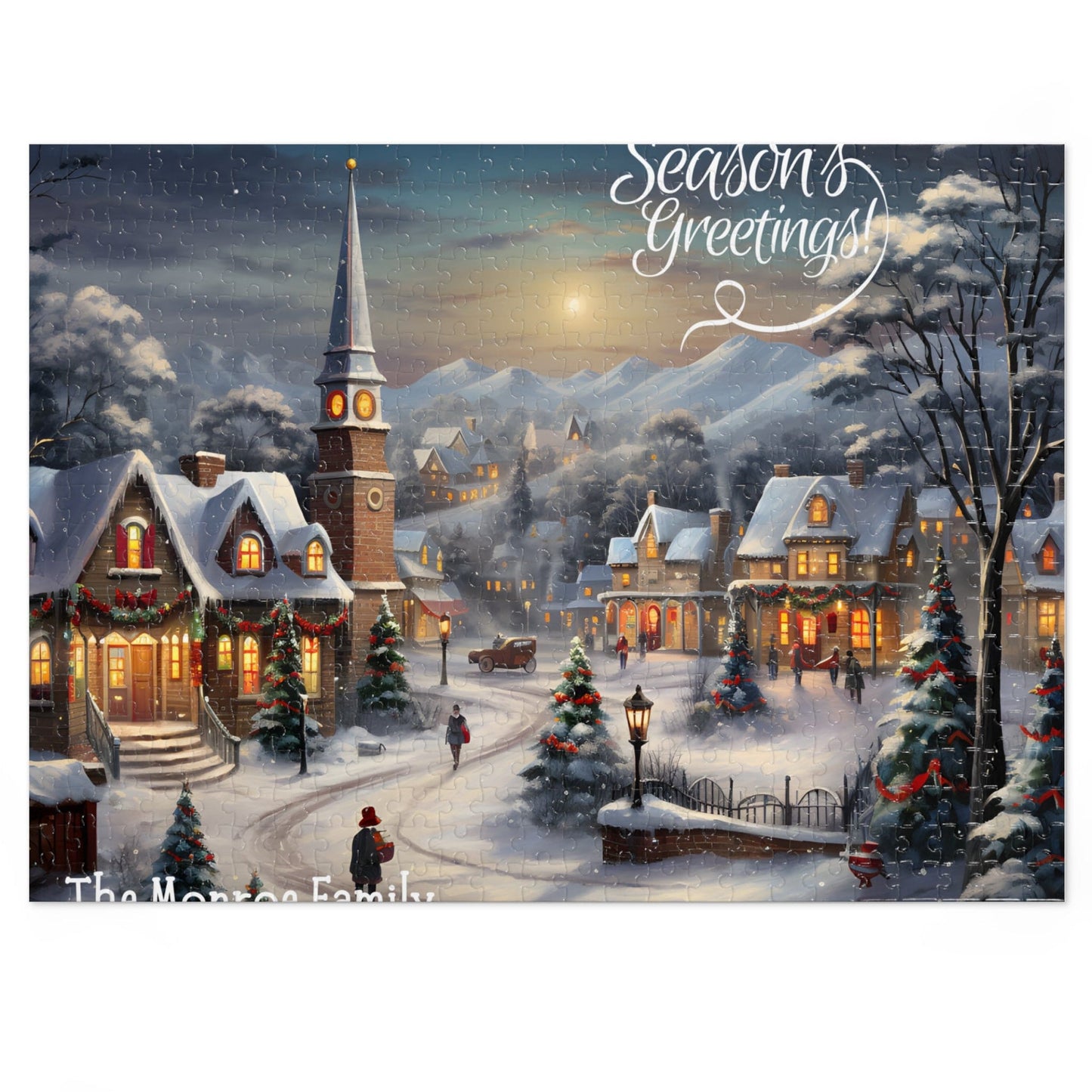 Personalized Jigsaw Puzzle Name Gift 1000 Pieces: Vintage Village Oil Painting | Custom Text with Sizes (110-1000 Pieces) | Challenging Puzzle