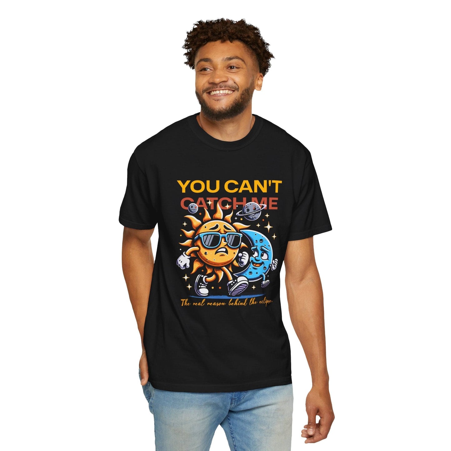 Moon Chasing Sun 2024 Solar Eclipse Funny Comfort Colors Shirt Adult S-4XL - Black/Sage