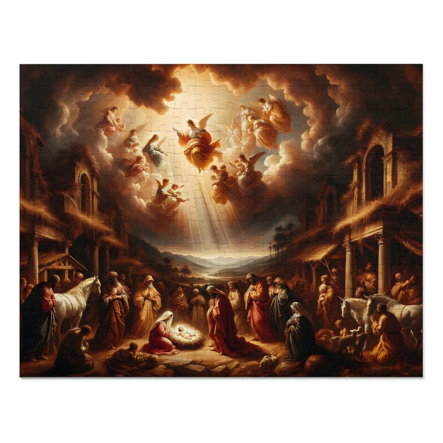 Jesus and Angels Jigsaw Puzzles | Classic Nativity Scene Jigsaw Puzzle 110, 252, 500, 1000 Piece for Christmas | Limited Edition | DIY Stress Reliever Gift