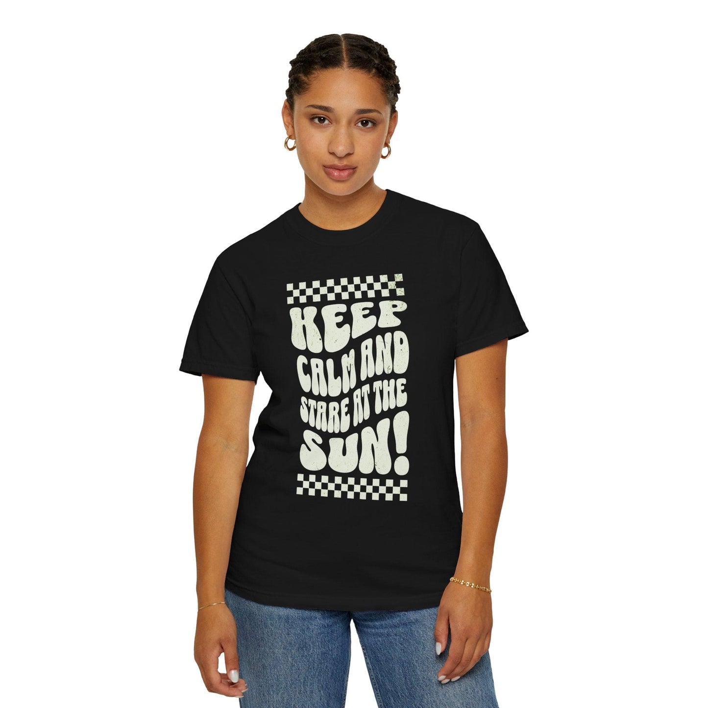 Comfort Colors Funny Unisex Keep Calm and Stare at Sun Total Solar 2024 Tee Shirt S-4XL - Black/Pepper