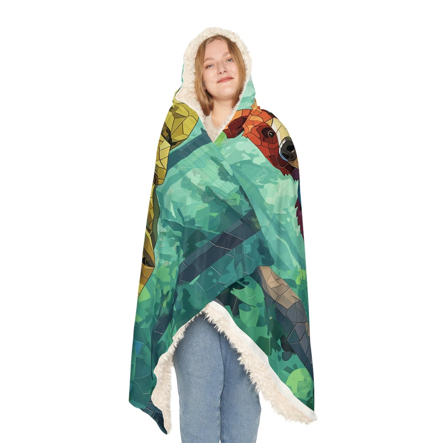 Oversized Fleece Hooded Blanket Smokey Bear In Woods (203 x 140 cm) with Personalized Name - Sherpa Custom Hoodie Blanket for Women