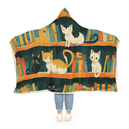 Snuggie Hoodie Small Funny Kittens on Book Shelve (203 x 140 cm) for Book Lovers
