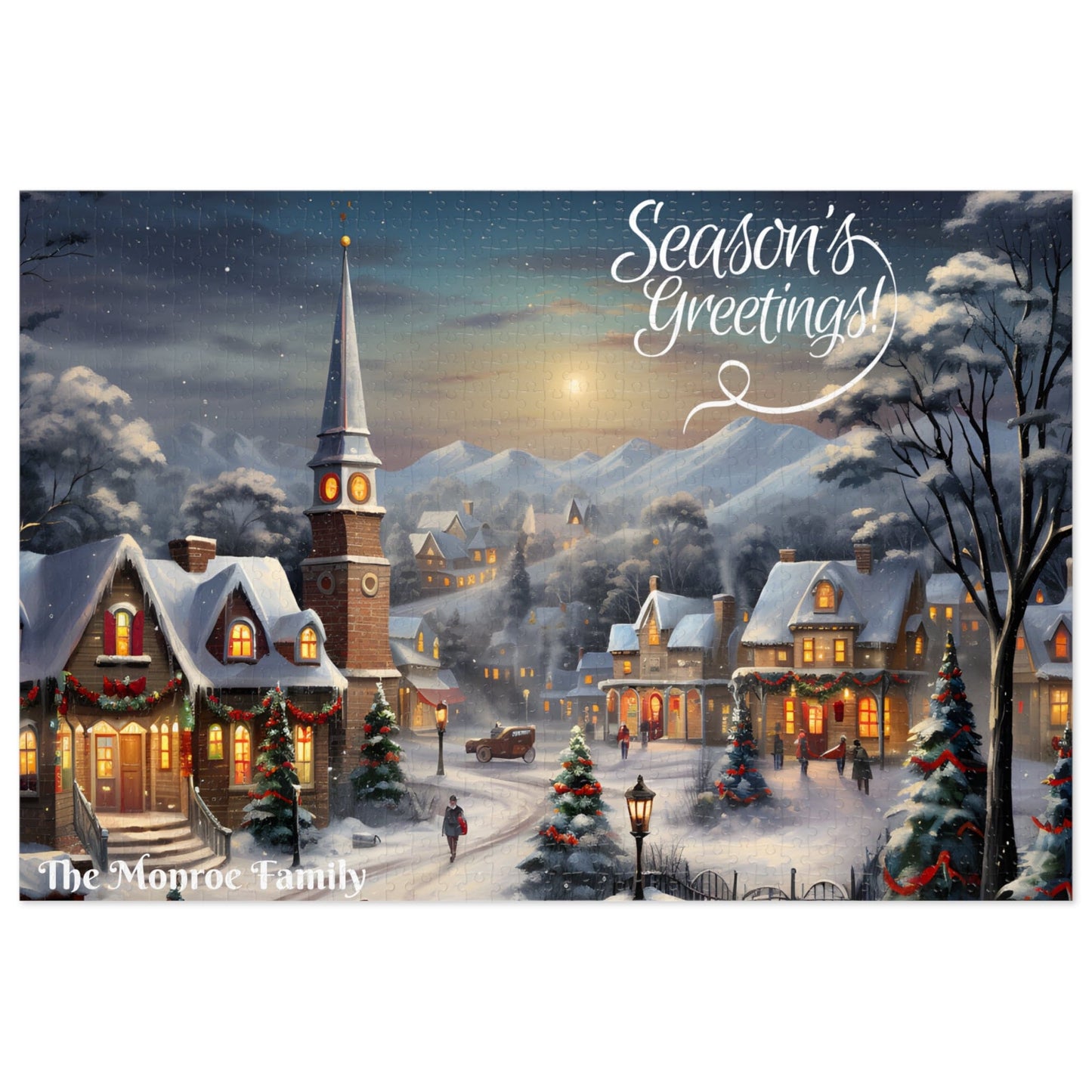 Personalized Jigsaw Puzzle Name Gift 1000 Pieces: Vintage Village Oil Painting | Custom Text with Sizes (110-1000 Pieces) | Challenging Puzzle