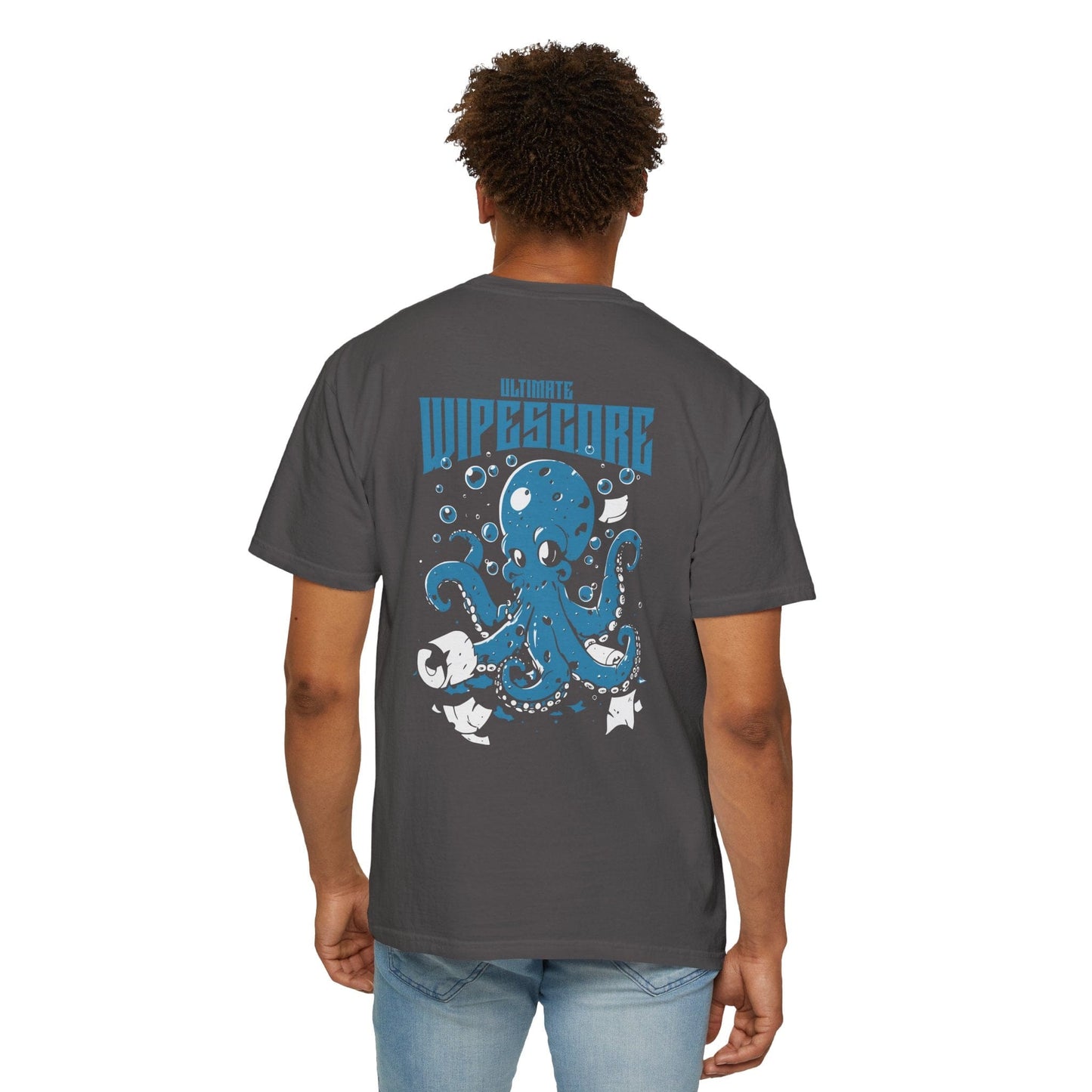 Oversized Funny Octopus Havoc Graphic Tee Back Printed Unisex - Navy/Graphite, Gift for Sea Lovers