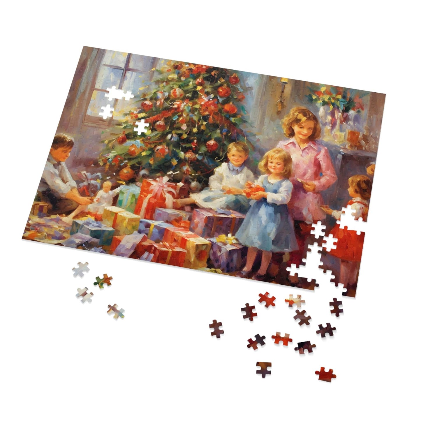 Christmas Tree Jigsaw Puzzle 1000 Piece: Children with Gifts Around Christmas Tree | Custom Sizes (110-1000 Pieces) | Hardest Puzzles | Christmas Family Activity | Educational Gift for All Ages