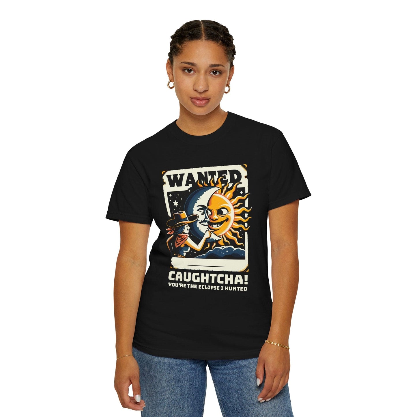 Cowgirl Caughtcha Solar Eclipse 2024 4.08.24 Comfort Colors T-Shirt Adult S-4XL - Black/Sage