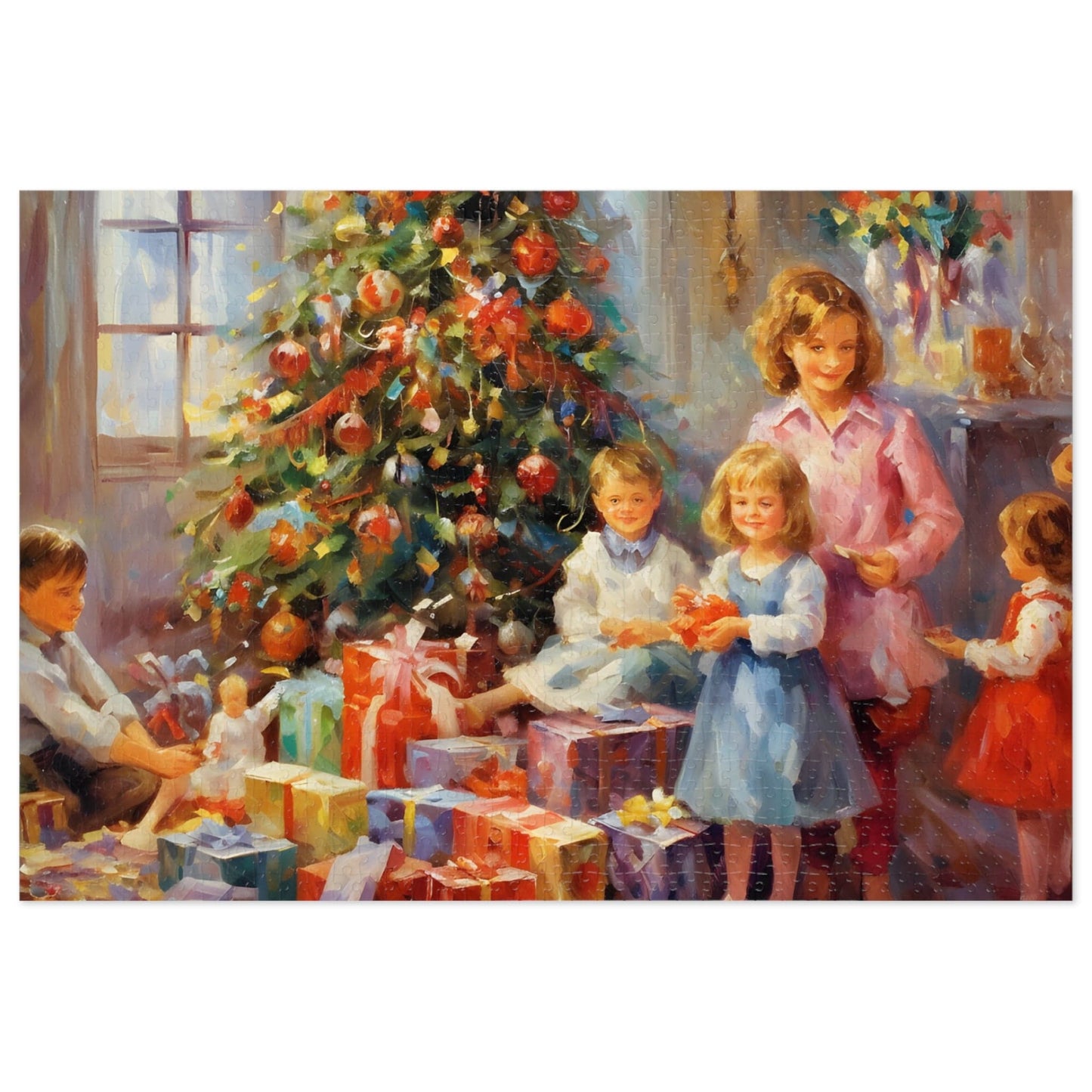 Christmas Tree Jigsaw Puzzle 1000 Piece: Children with Gifts Around Christmas Tree | Custom Sizes (110-1000 Pieces) | Hardest Puzzles | Christmas Family Activity | Educational Gift for All Ages