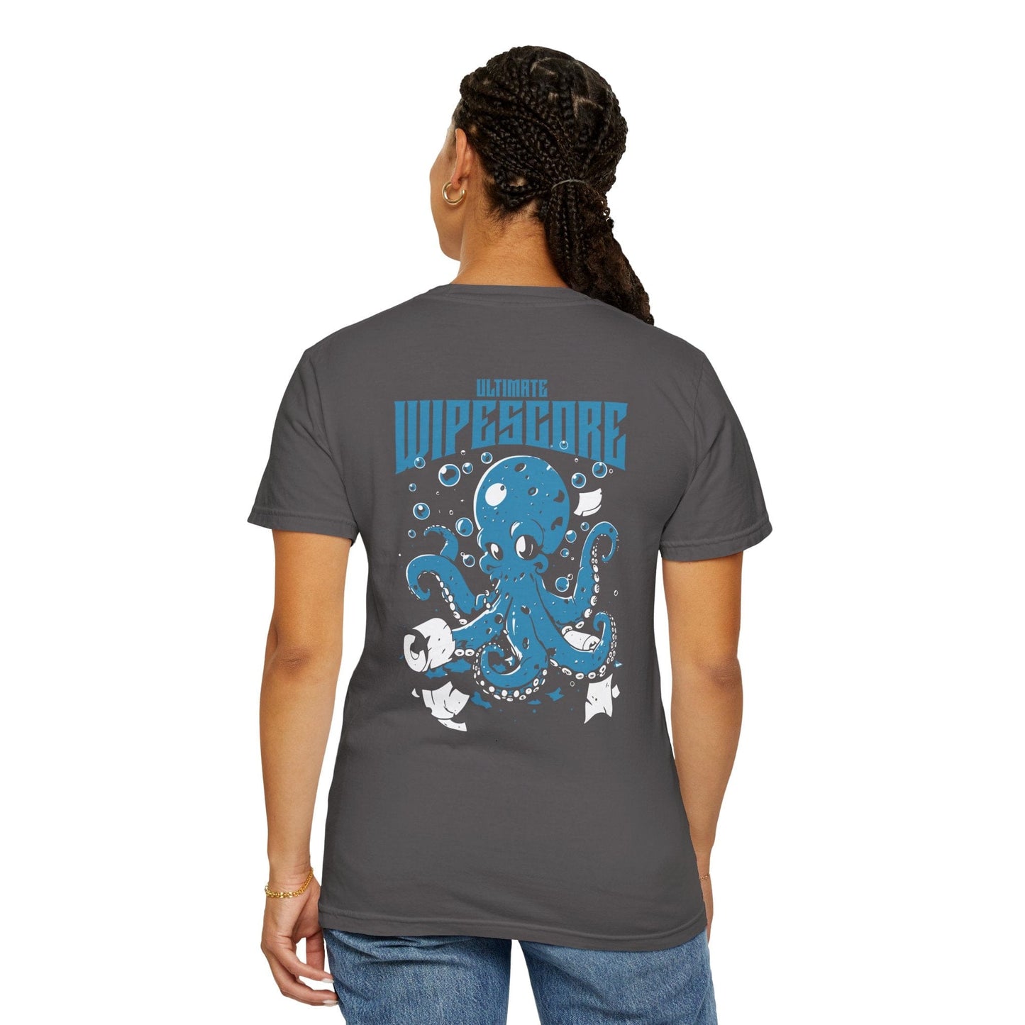 Oversized Funny Octopus Havoc Graphic Tee Back Printed Unisex - Navy/Graphite, Gift for Sea Lovers