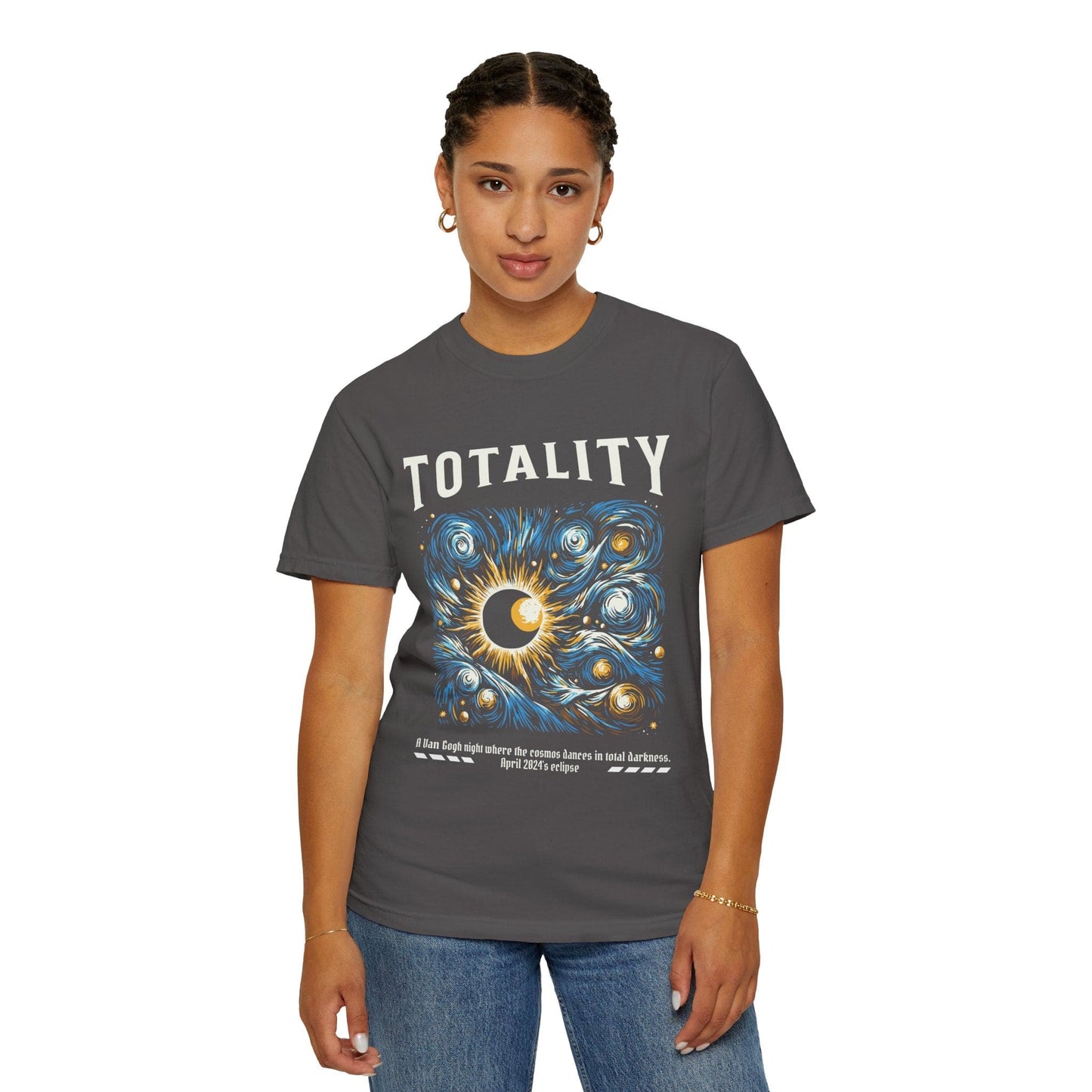Totality Solar Eclipse 4.08.24 Starry Night Painting Shirt Adult S-4XL - Black/Graphite