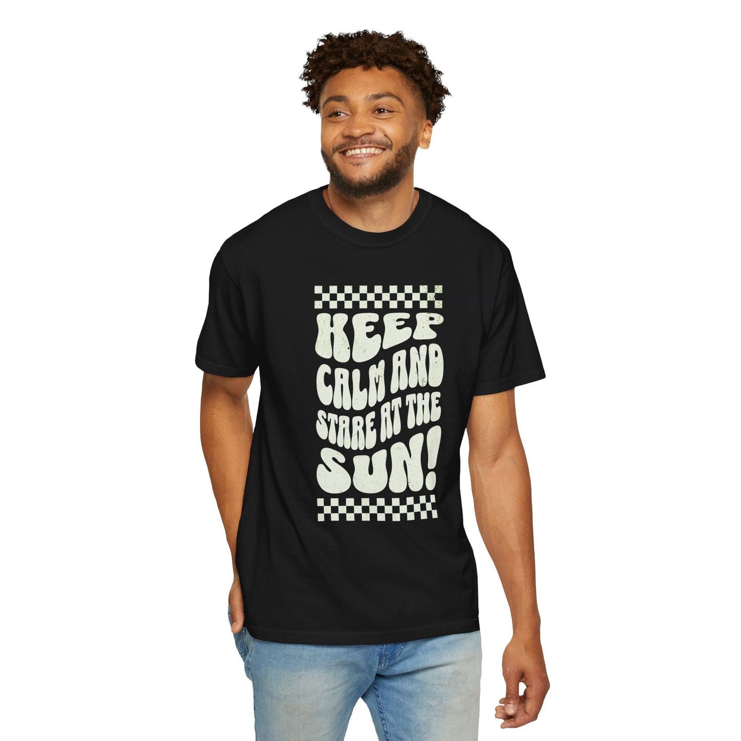 Comfort Colors Funny Unisex Keep Calm and Stare at Sun Total Solar 2024 Tee Shirt S-4XL - Black/Pepper