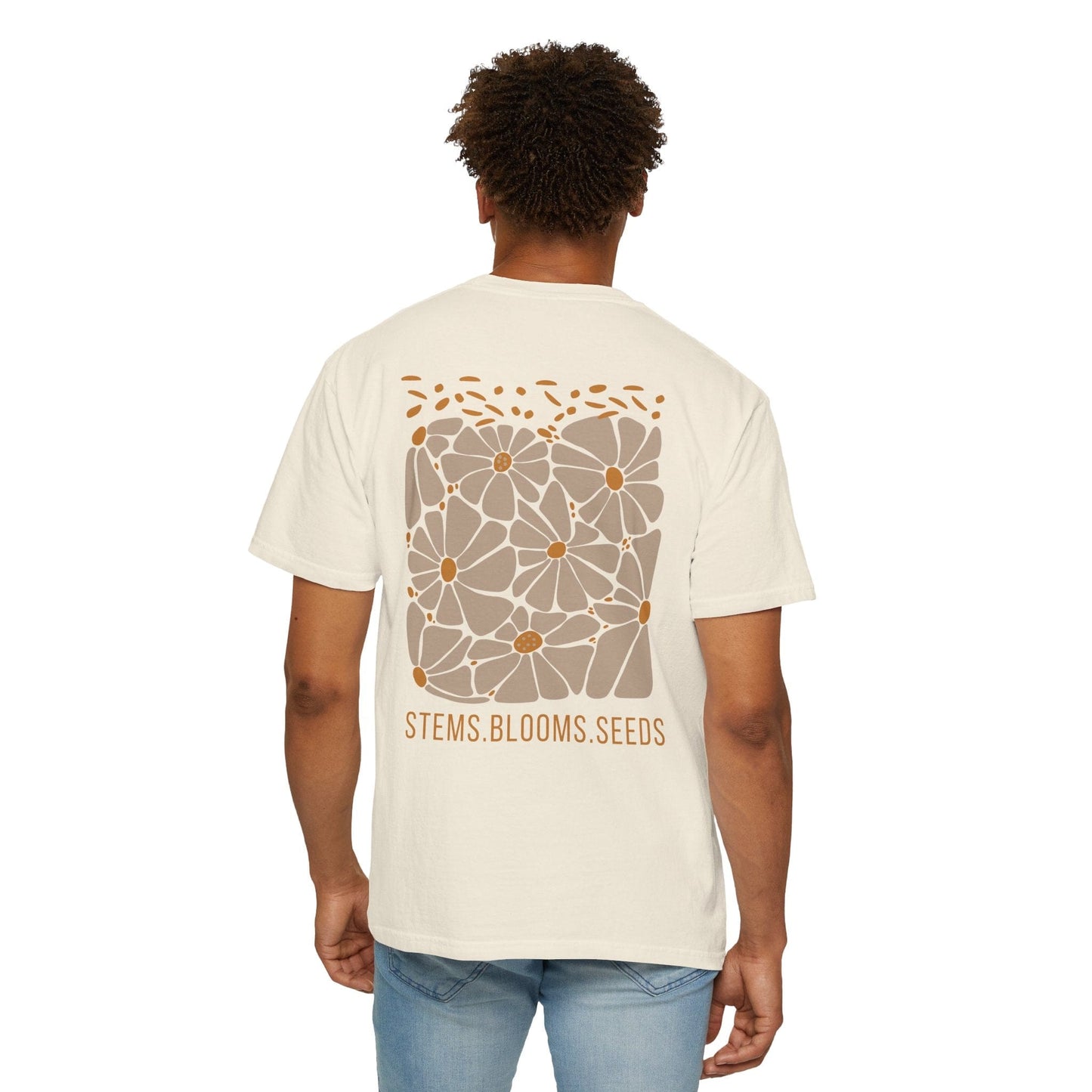 Boho Wildflowers Floral Back Print Graphic Tee for Women - Ivory/Blossom, Abstract Flower Nature Shirt