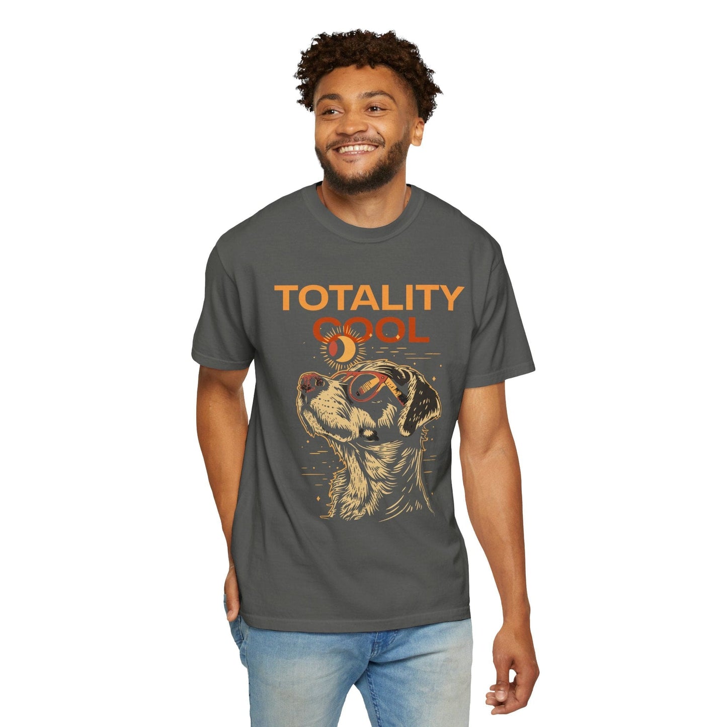2024 Total Solar Eclipse Dog Wearing Solar Eclipse Glasses Comfort Colors Shirt Adult S-4XL - Black/Graphite
