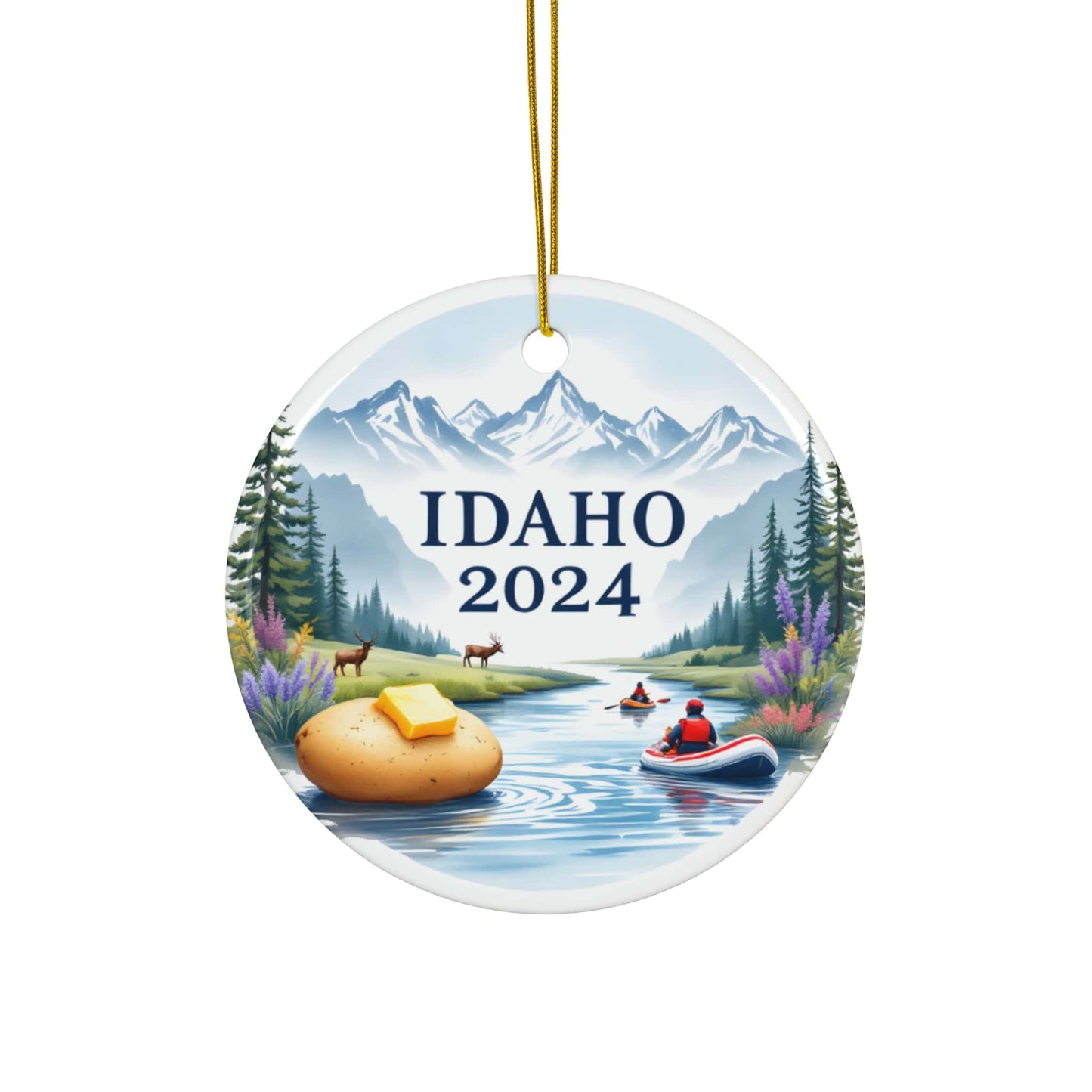 Blue White IDAHO State Flat Ceramic Bauble 2024 for Christmas (3mm) - Circle Shape | Artist-Designed Flat Circle | Unique Gift Ideas for Family, Friends & Coworkers