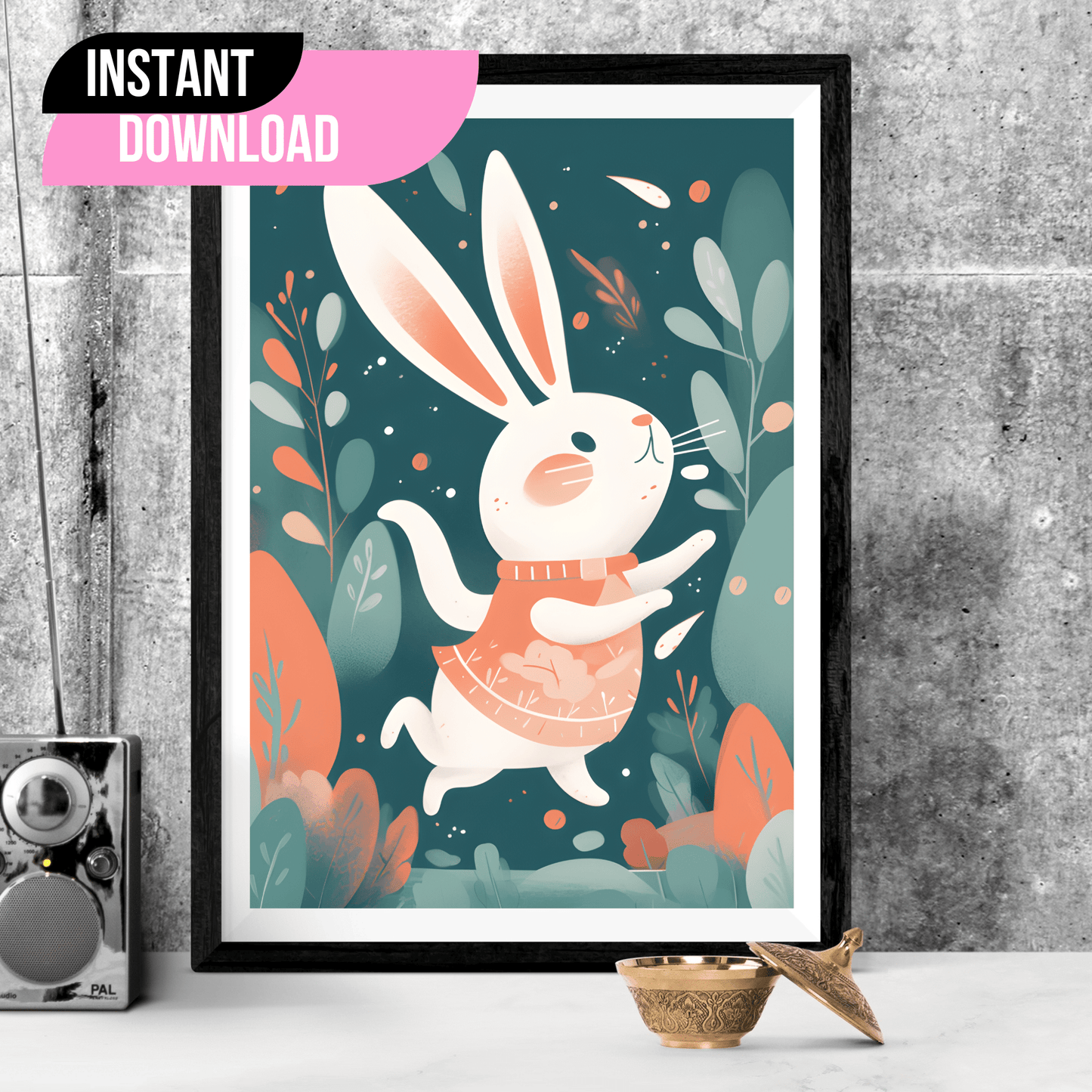 2023 Printable Modern Kids Wall Art Bunny Print Unframed Digital Aesthetic Home Decor Digital Download