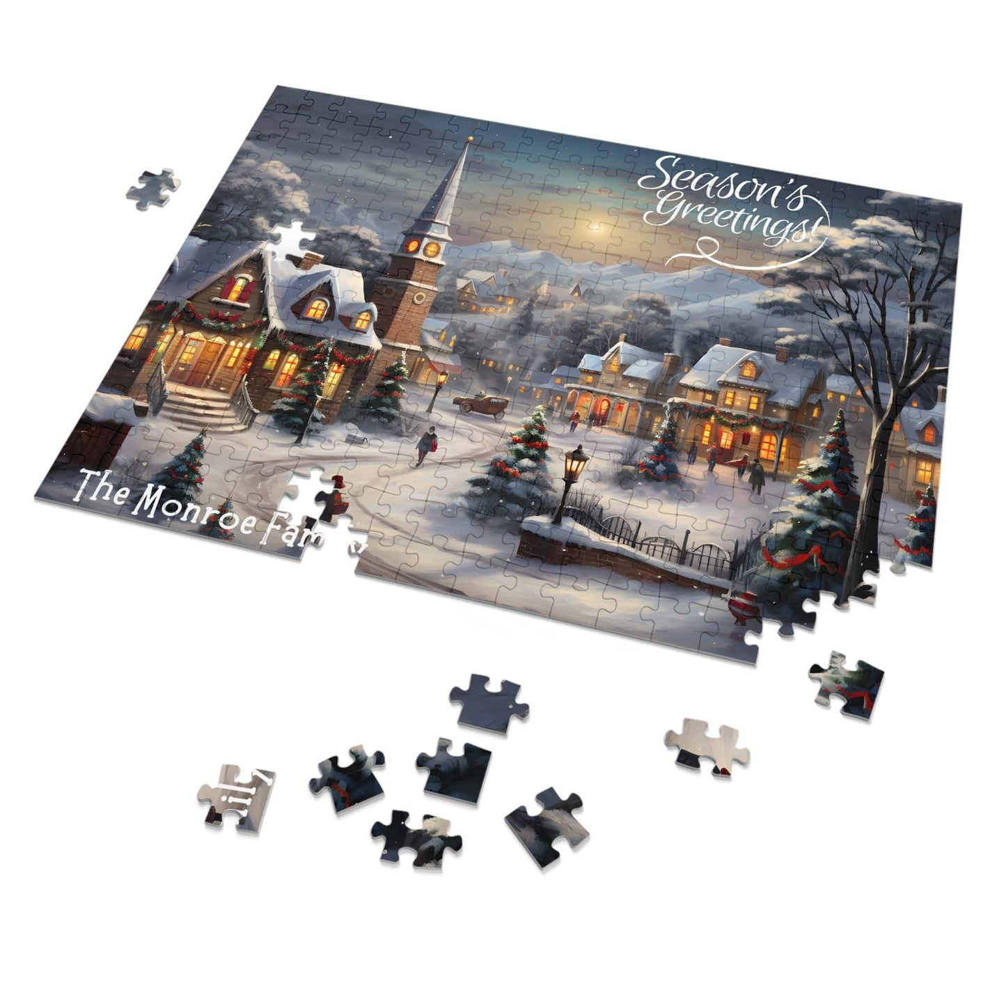 Personalized Jigsaw Puzzle Name Gift 1000 Pieces: Vintage Village Oil Painting | Custom Text with Sizes (110-1000 Pieces) | Challenging Puzzle