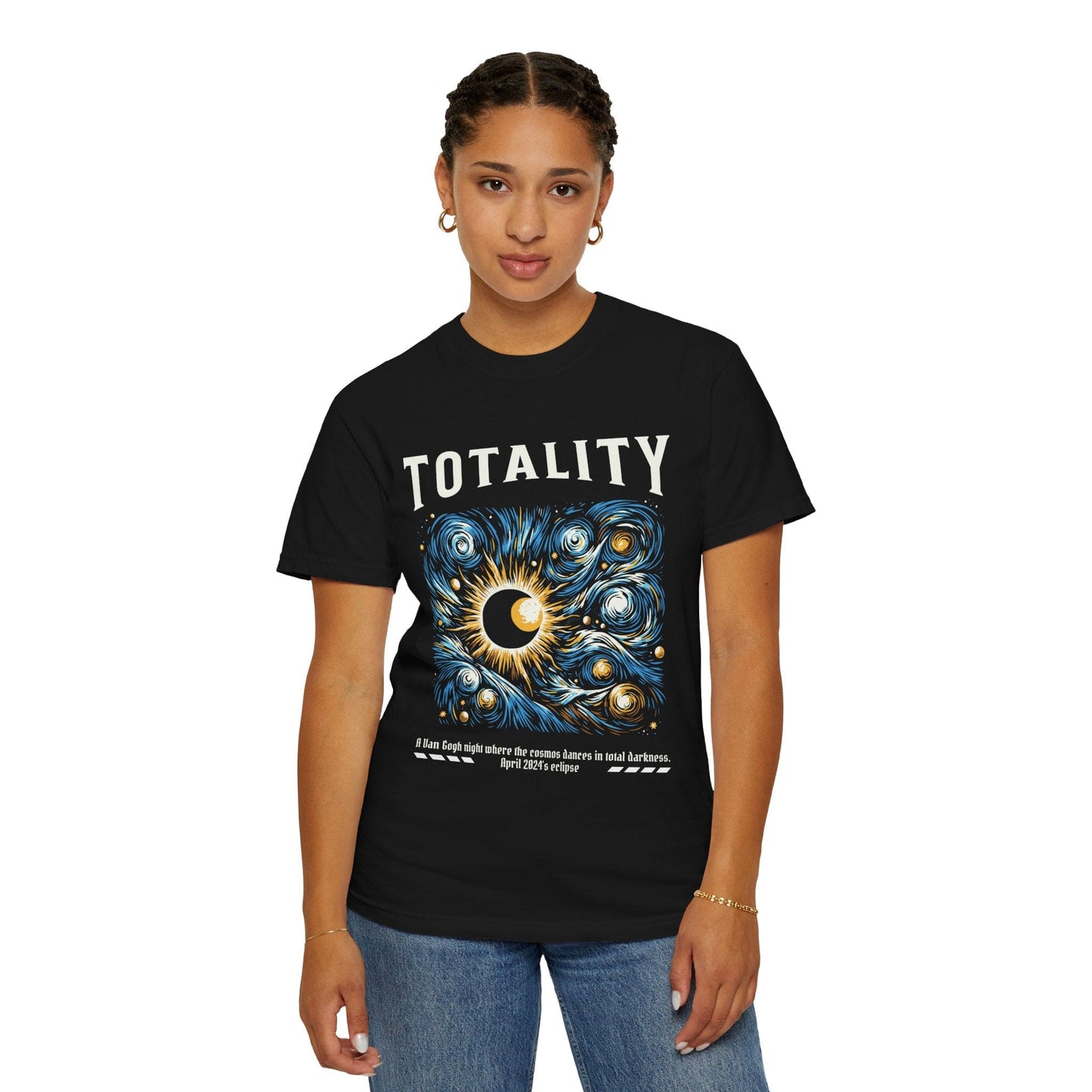 Totality Solar Eclipse 4.08.24 Starry Night Painting Shirt Adult S-4XL - Black/Graphite