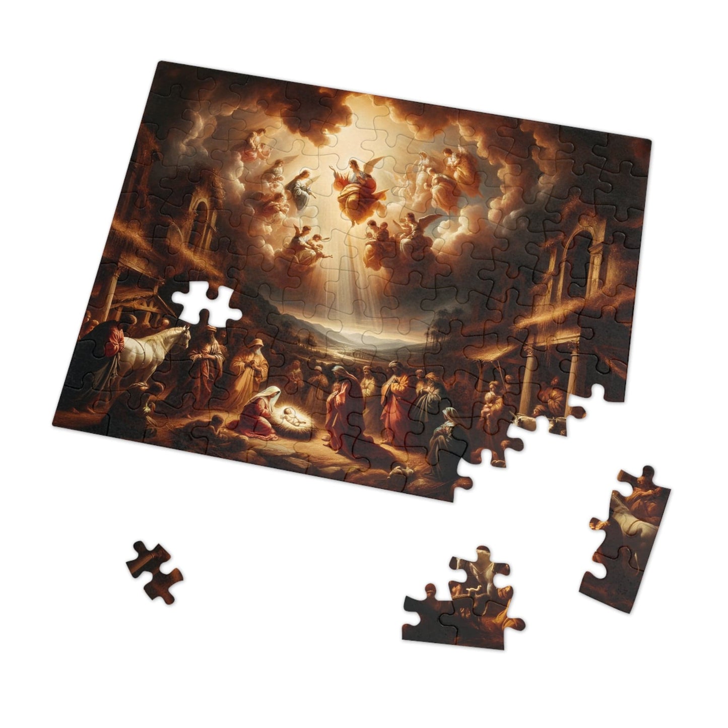 Jesus and Angels Jigsaw Puzzles | Classic Nativity Scene Jigsaw Puzzle 110, 252, 500, 1000 Piece for Christmas | Limited Edition | DIY Stress Reliever Gift