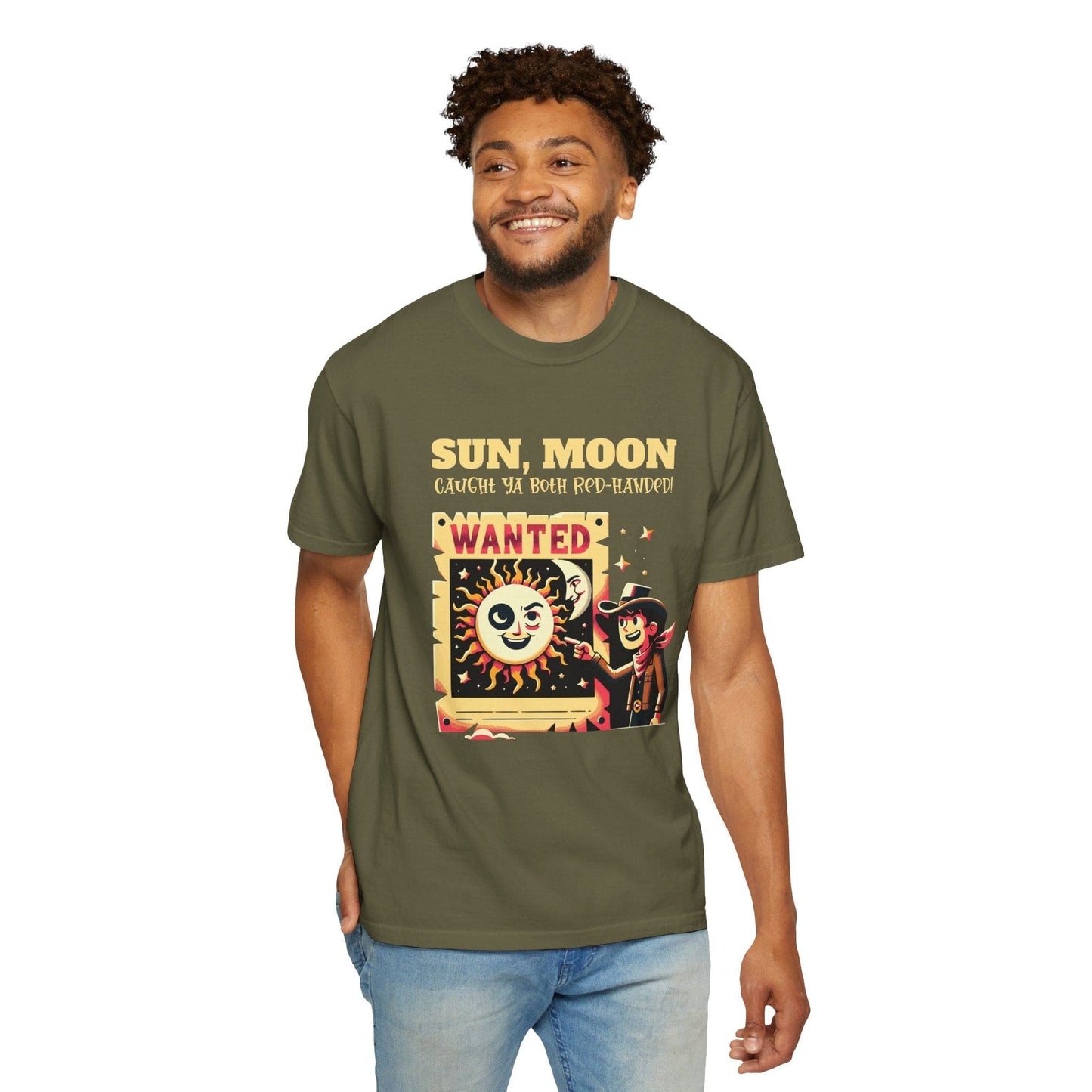8 April 2024 Solar Eclipse Wanted Poster Cowboy Funny Comfort Colors Shirt Adult S-4XL - Black/Sage
