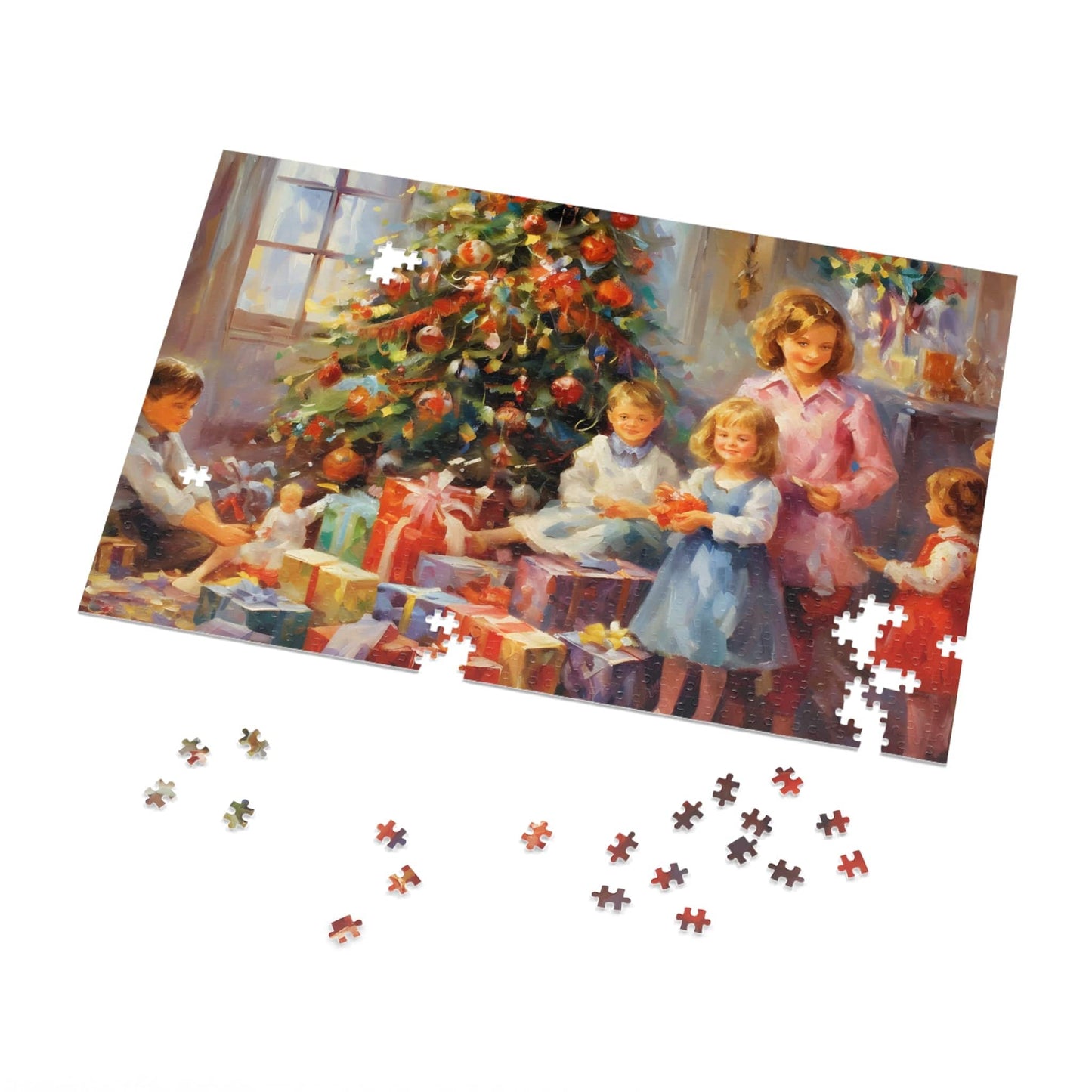 Christmas Tree Jigsaw Puzzle 1000 Piece: Children with Gifts Around Christmas Tree | Custom Sizes (110-1000 Pieces) | Hardest Puzzles | Christmas Family Activity | Educational Gift for All Ages
