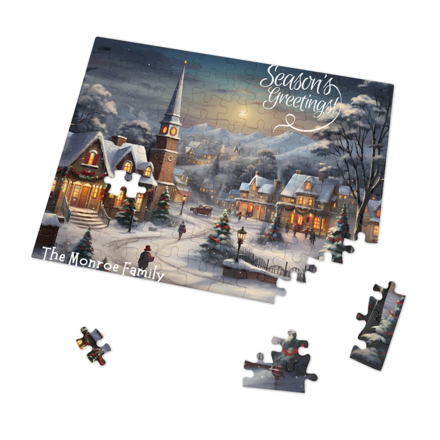 Personalized Jigsaw Puzzle Name Gift 1000 Pieces: Vintage Village Oil Painting | Custom Text with Sizes (110-1000 Pieces) | Challenging Puzzle