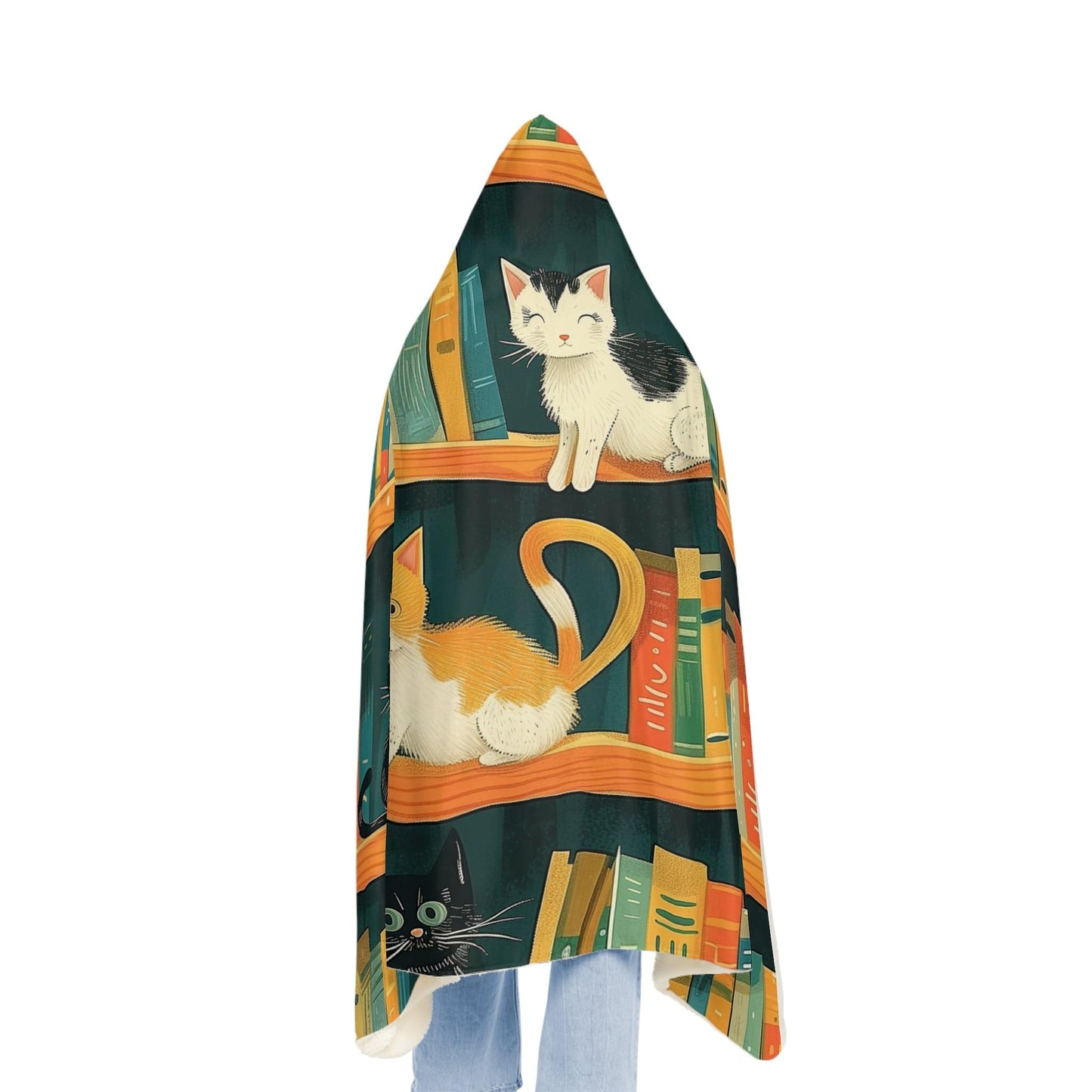 Snuggie Hoodie Small Funny Kittens on Book Shelve (203 x 140 cm) for Book Lovers