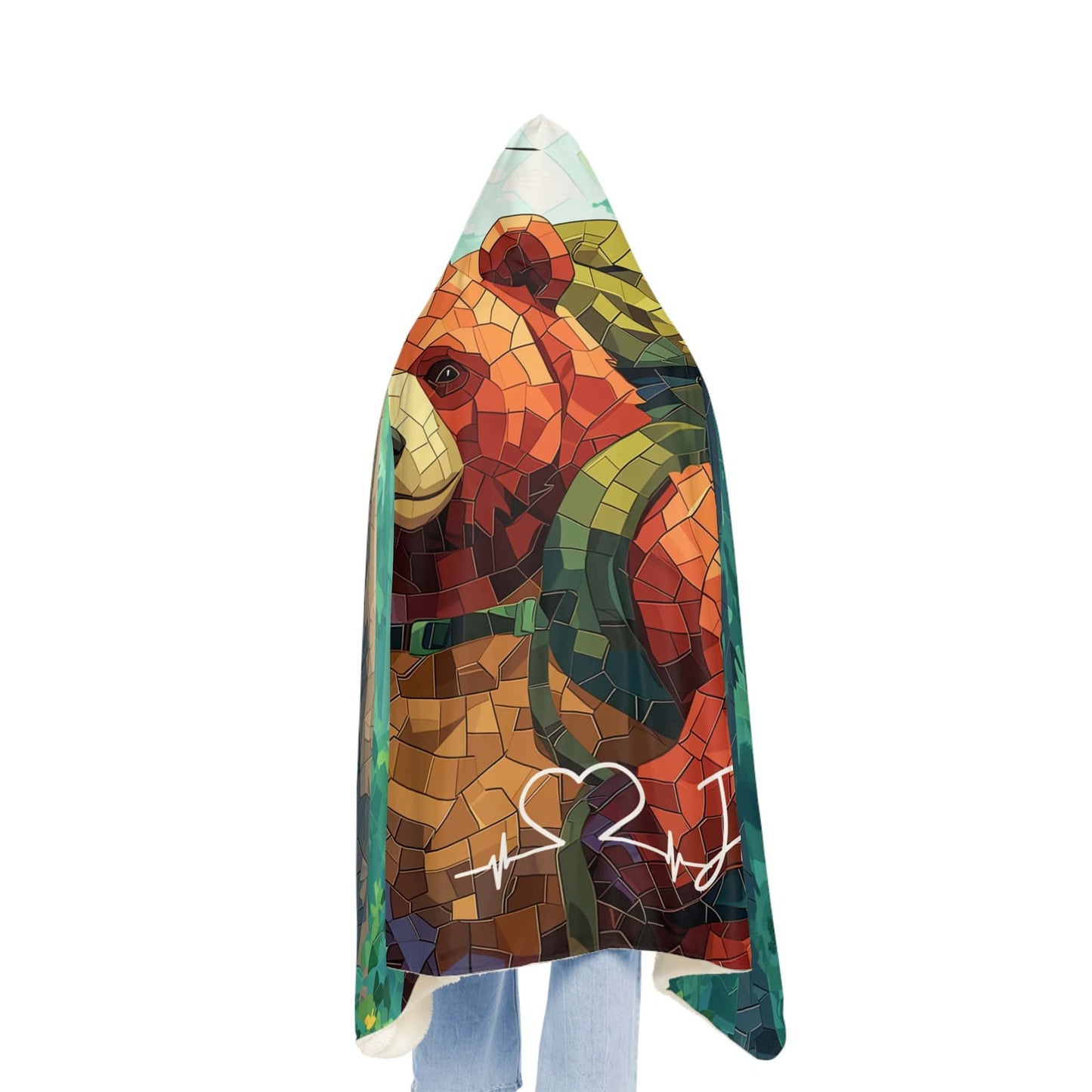 Oversized Fleece Hooded Blanket Smokey Bear In Woods (203 x 140 cm) with Personalized Name - Sherpa Custom Hoodie Blanket for Women