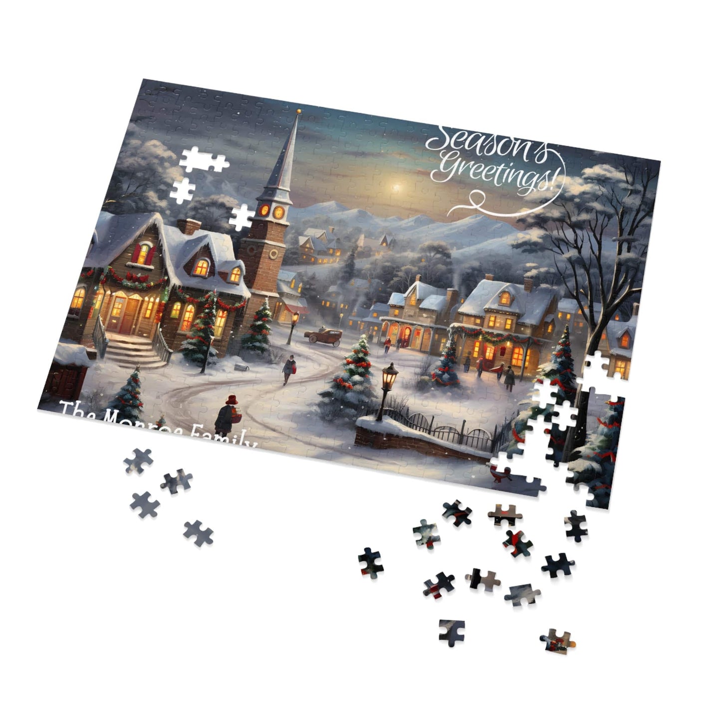 Personalized Jigsaw Puzzle Name Gift 1000 Pieces: Vintage Village Oil Painting | Custom Text with Sizes (110-1000 Pieces) | Challenging Puzzle