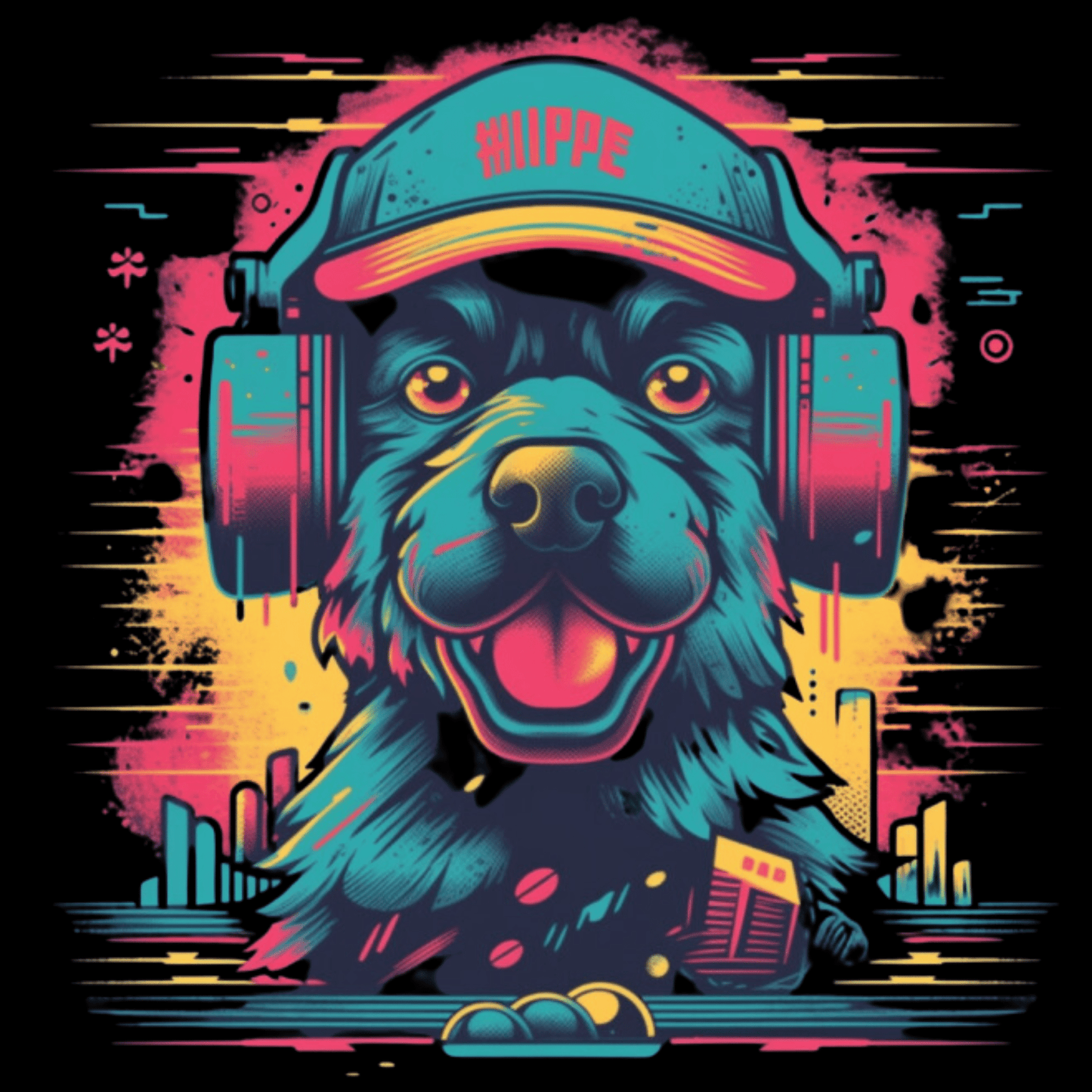 Vector Happy Retrowave Dog Clipart Images 2023 6 PNG Bundle Set - Print on Demand Free Download - Instant Download