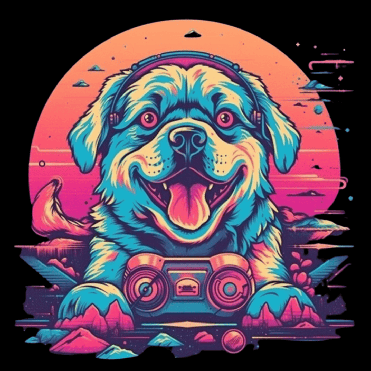 Vector Happy Retrowave Dog Clipart Images 2023 6 PNG Bundle Set - Print on Demand Free Download - Instant Download