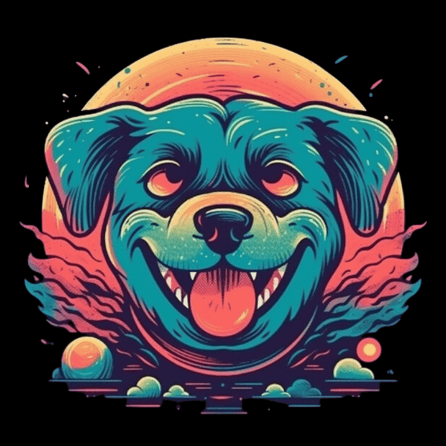 Vector Happy Retrowave Dog Clipart Images 2023 6 PNG Bundle Set - Print on Demand Free Download - Instant Download