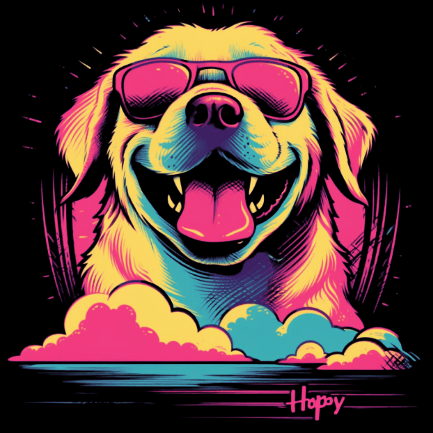 Vector Happy Retrowave Dog Clipart Images 2023 6 PNG Bundle Set - Print on Demand Free Download - Instant Download