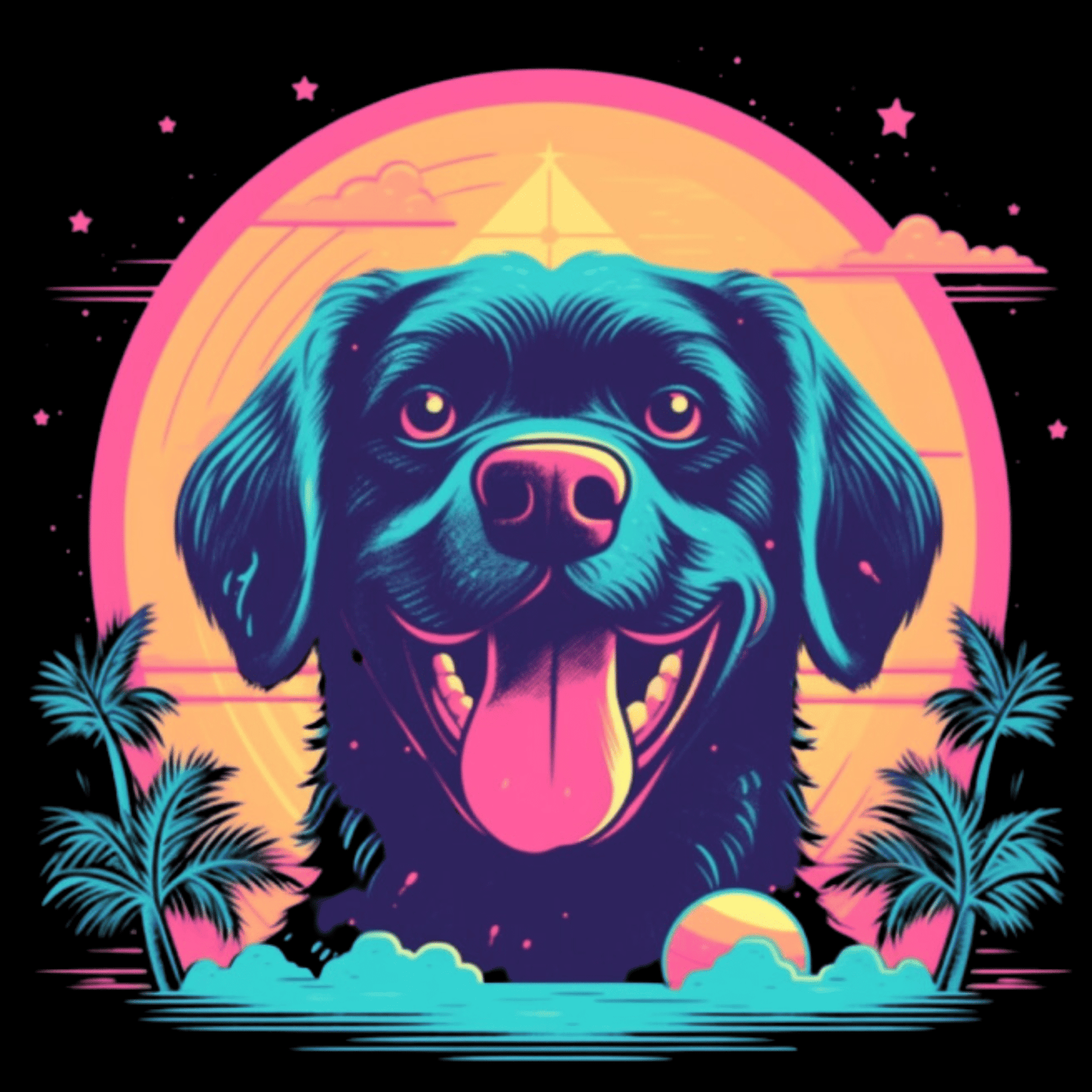 Vector Happy Retrowave Dog Clipart Images 2023 6 PNG Bundle Set - Print on Demand Free Download - Instant Download