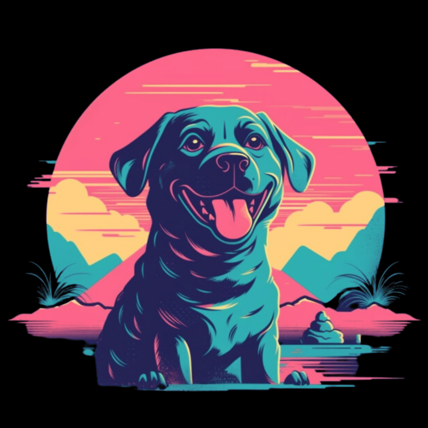 Vector Happy Retrowave Dog Clipart Images 2023 6 PNG Bundle Set - Print on Demand Free Download - Instant Download