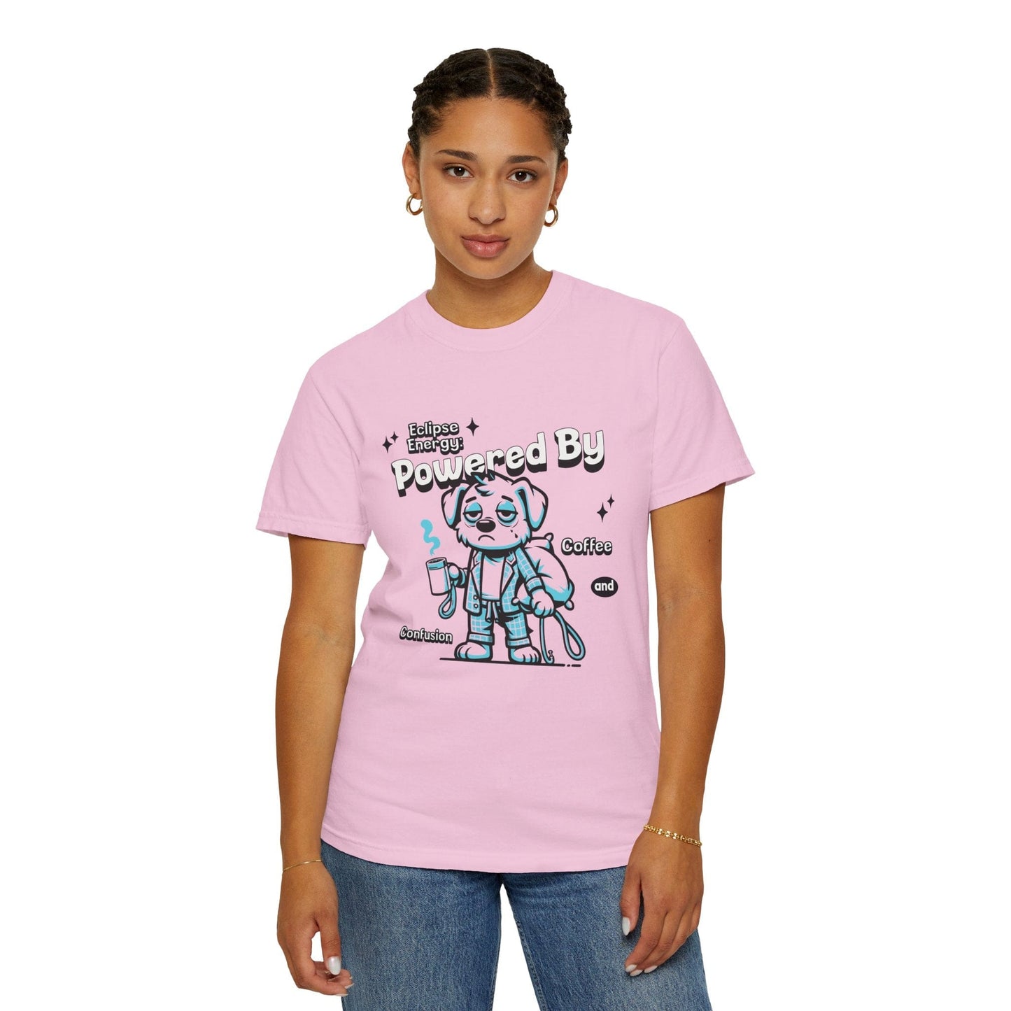Funny Powered By Eclipse Energy Solar Eclipse 2024 Comfort Colors Tee Adult S-4XL - Ivory/Blossom