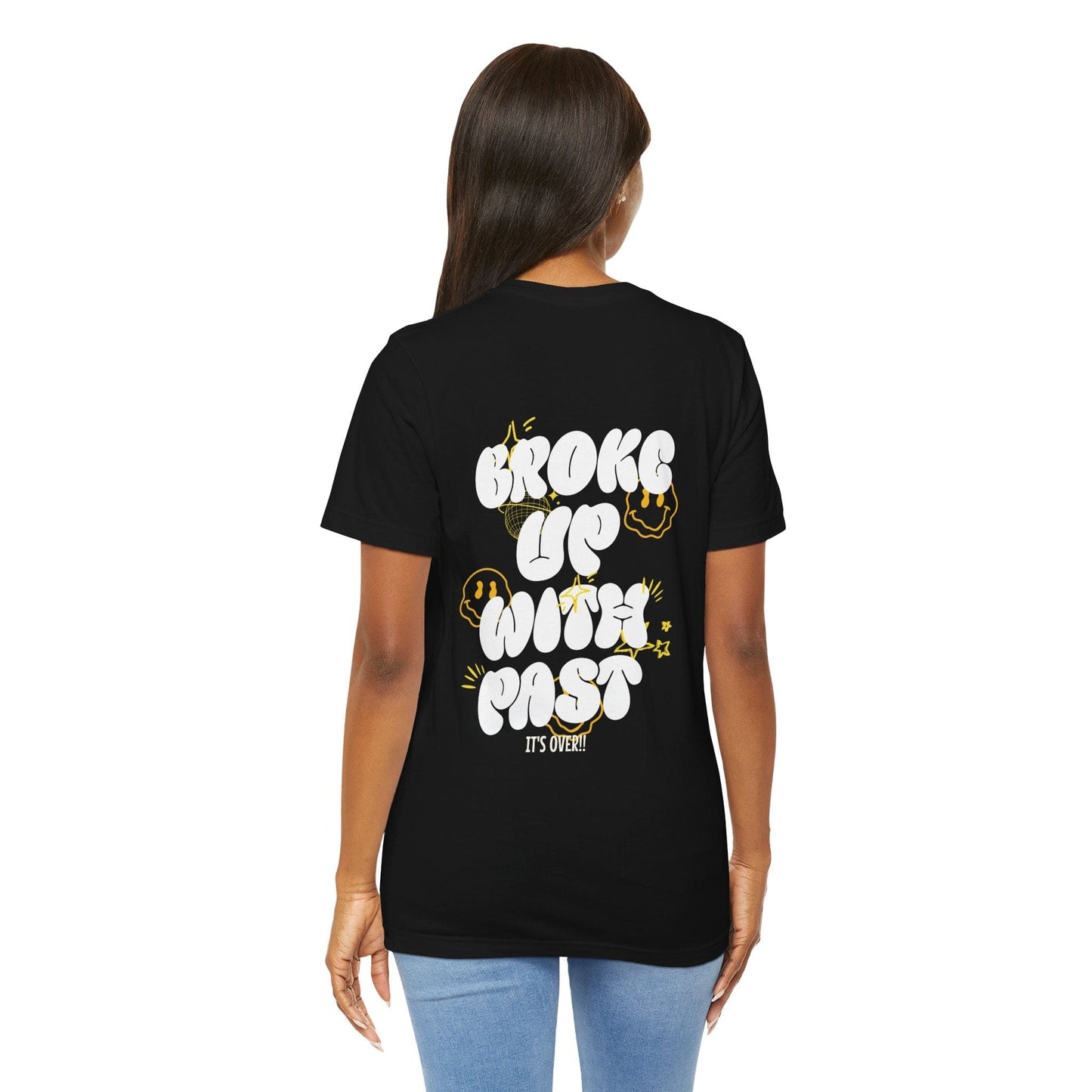 Broke Up With Past Slogan Graphic Printed Loose Fit Tee Shirt Outfit for Women/Men XS-4XL - Black/Asphalt