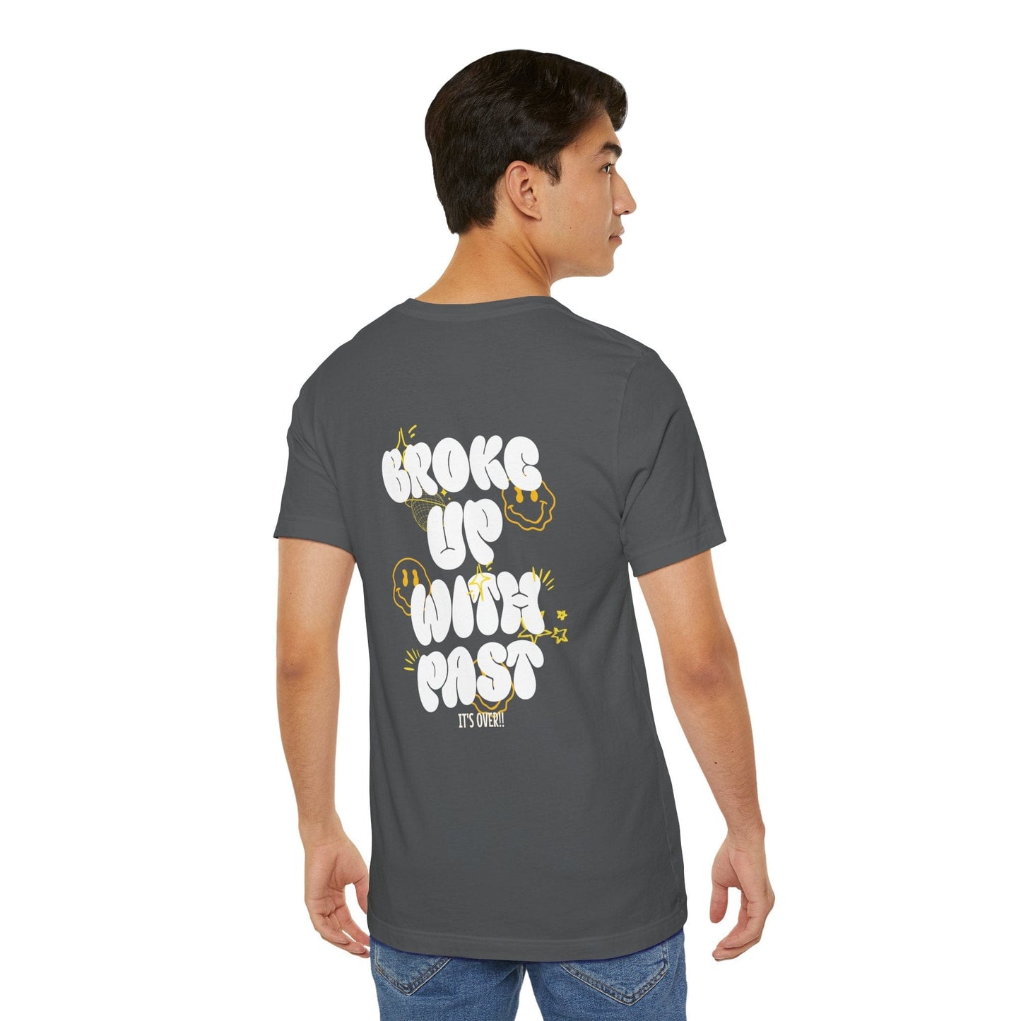 Broke Up With Past Slogan Graphic Printed Loose Fit Tee Shirt Outfit for Women/Men XS-4XL - Black/Asphalt
